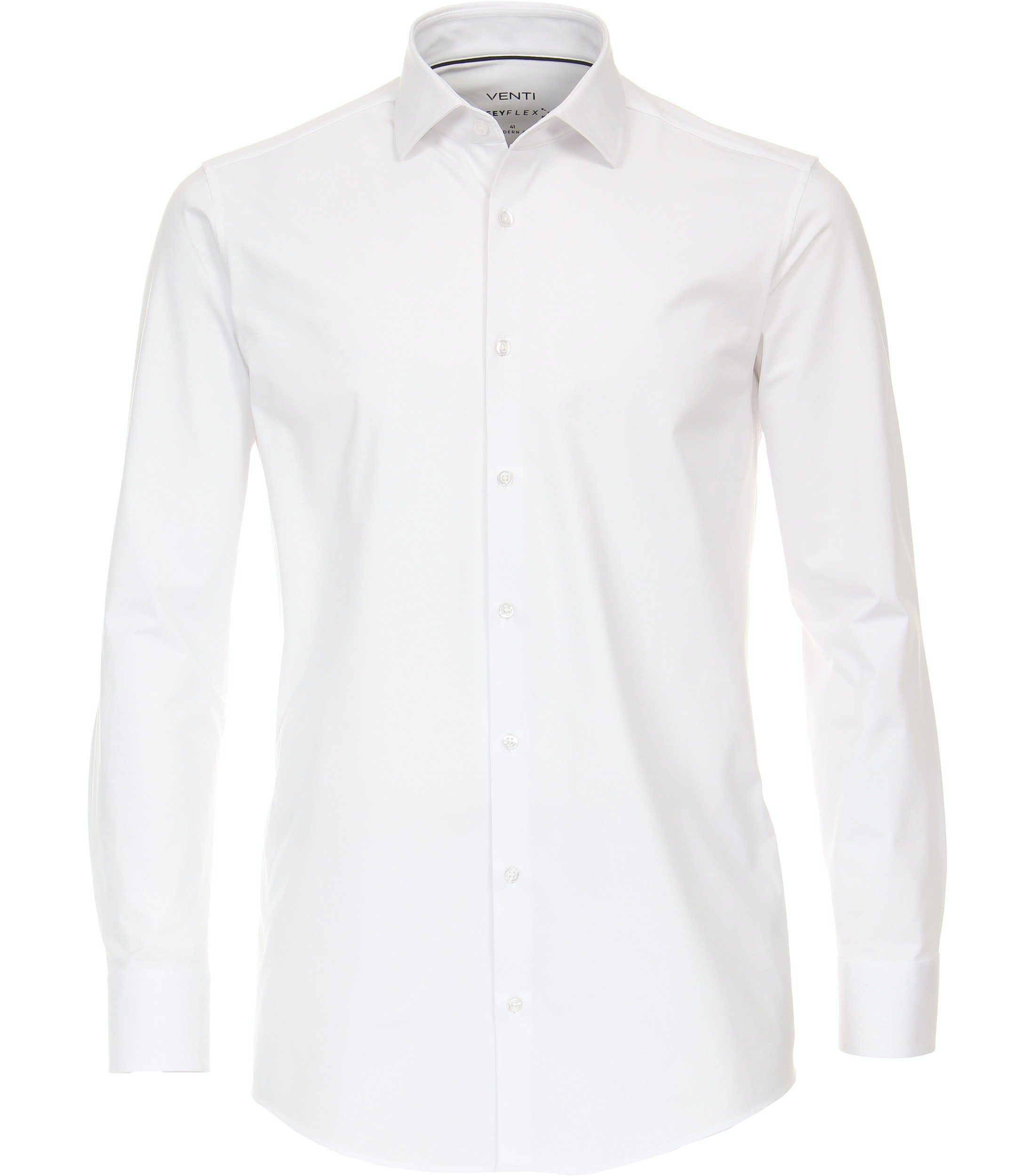 Weiß(000) VENTI - - Einfarbig - Fit Businesshemd Langarm - Weiß Modern Stretch mit Jerseyhemd