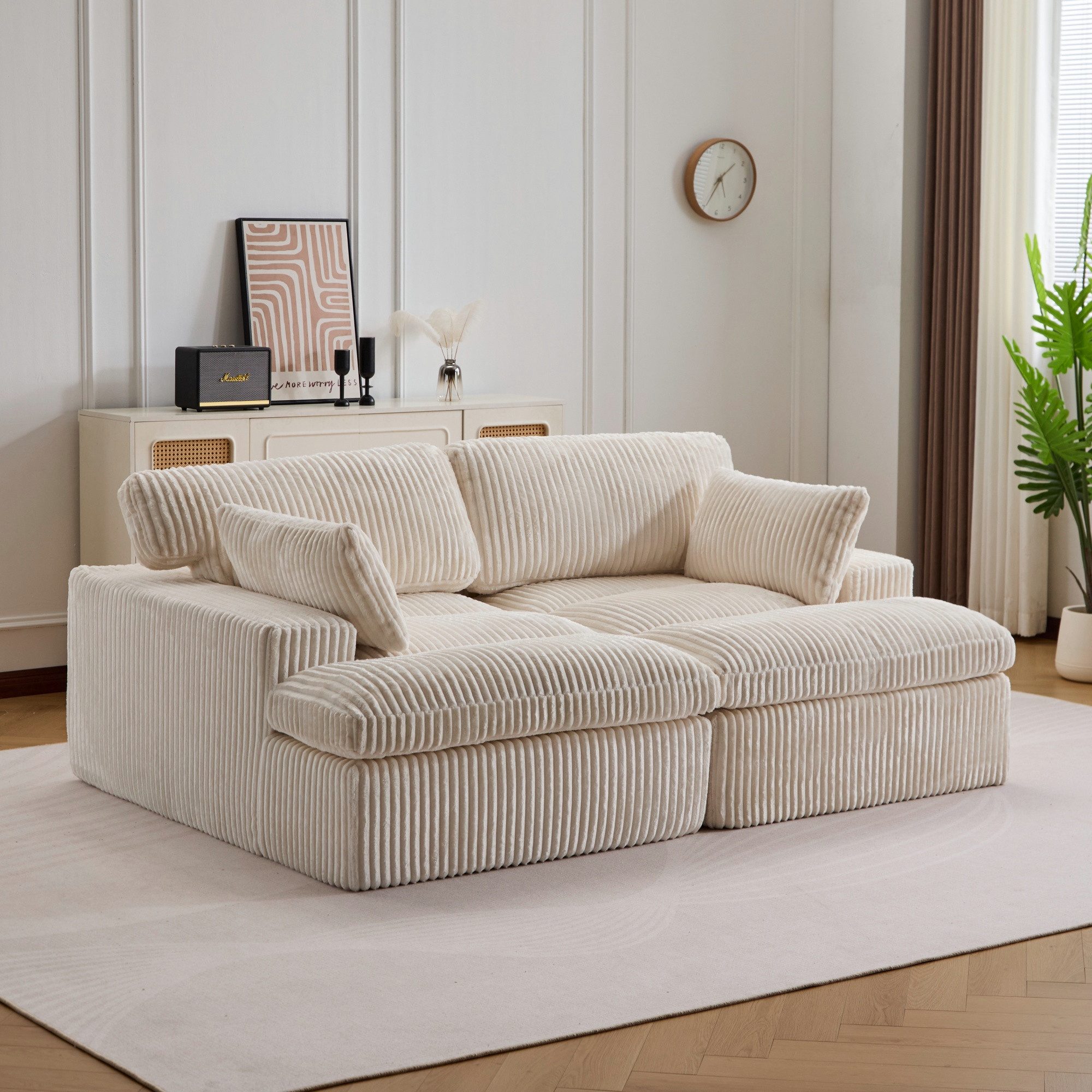 Vankel Big-Sofa Schlafsofa 2-Sitzer Couch mit Bettfunktion und weichem Cordstoff, Bequemes Sofa für kleine Räume mit weichem Cord und Gästefunktion