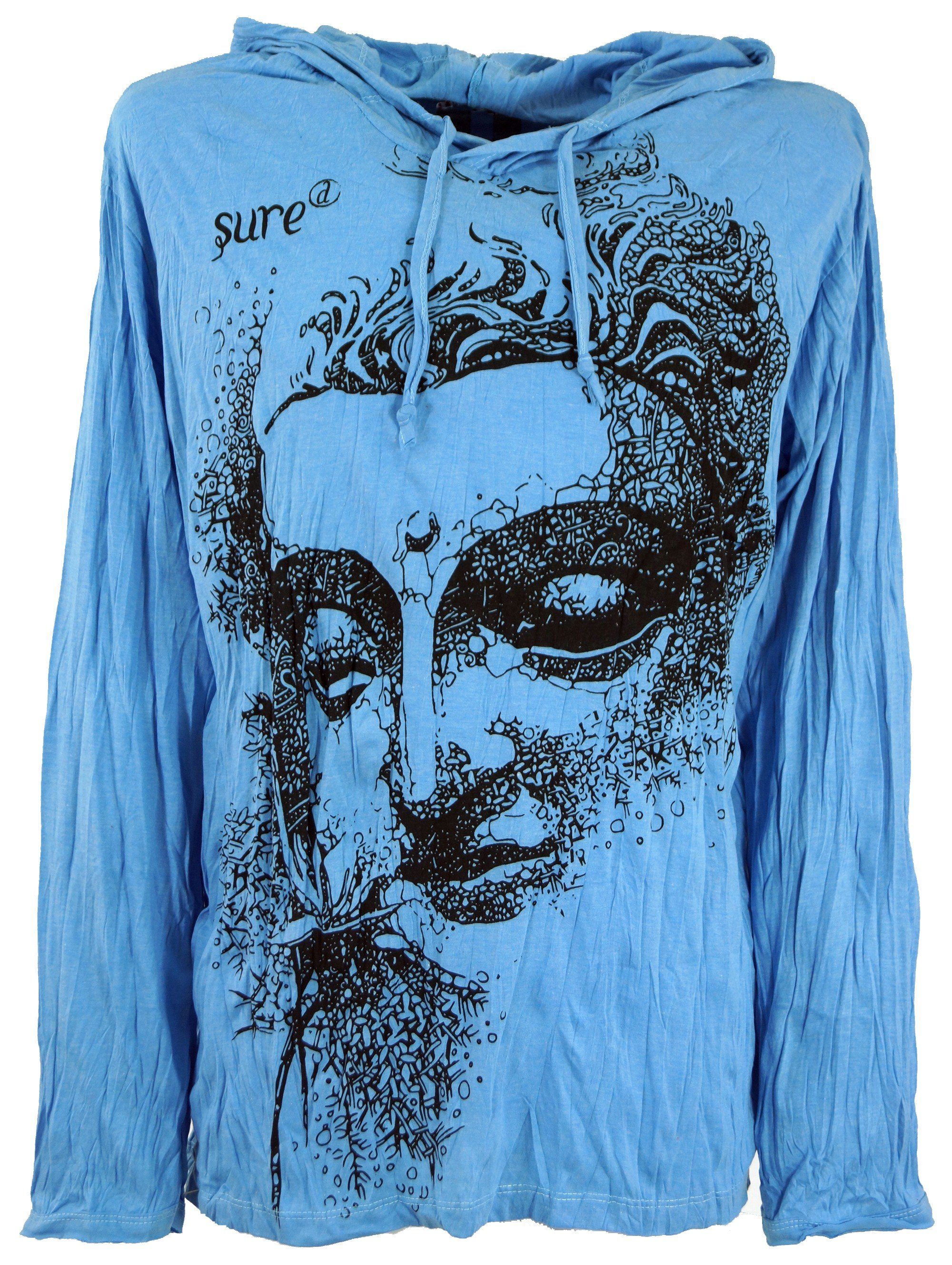 T-Shirt Guru-Shop Langarmshirt, alternative Kapuzenshirt Goa Dreaming Sure Buddha.. hellblau Bekleidung Festival, Style,