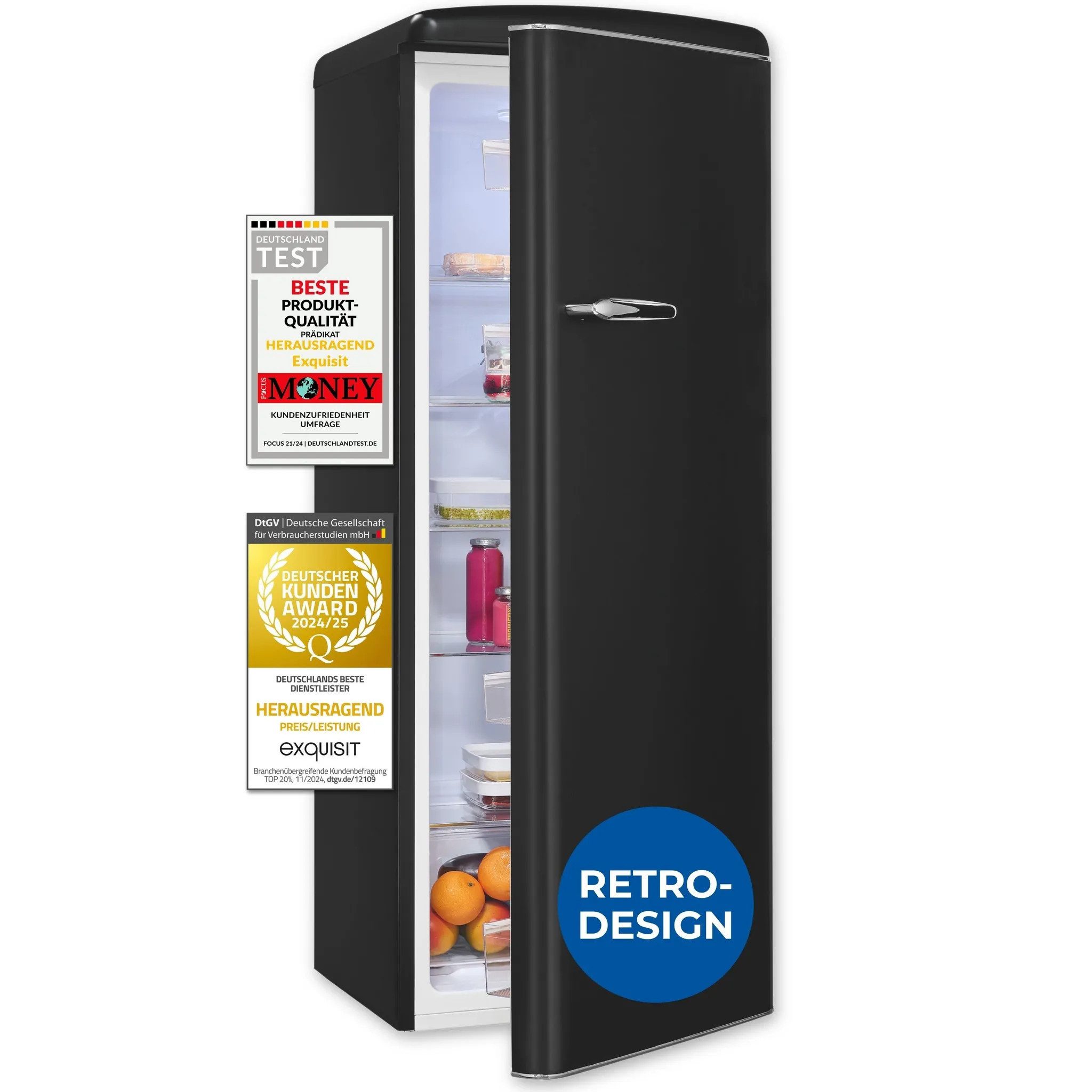 exquisit Kühlschrank RKS 325-V-H-161 E, 146.5 cm hoch, 54.5 cm breit, Retrogriff