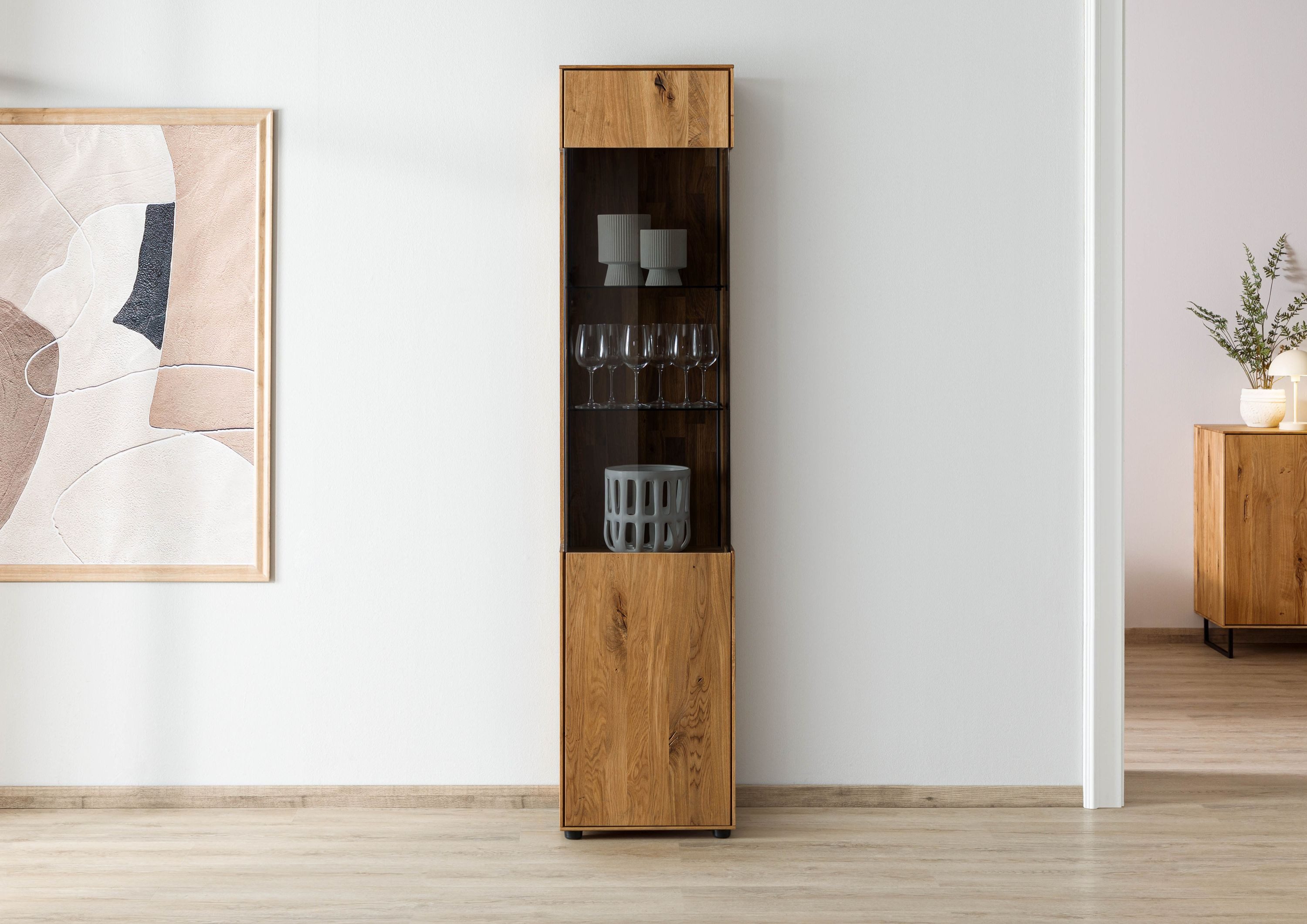 Massivmoebel24 Standvitrine (Wildeiche 45x38x200 natur geölt WIEN #231) Wil günstig online kaufen