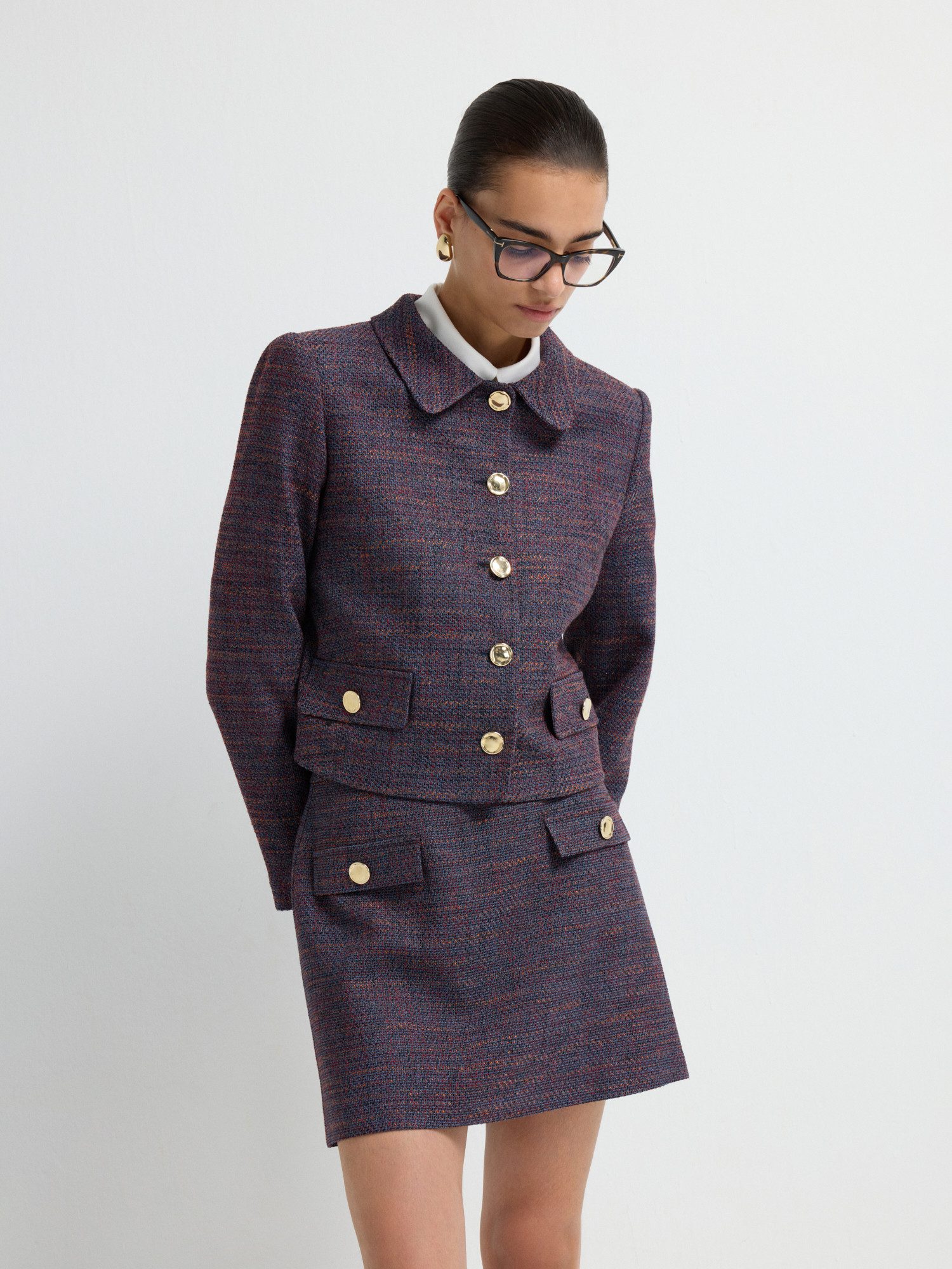 adL Kurzblazer Tweedjacke mit Knopfleiste