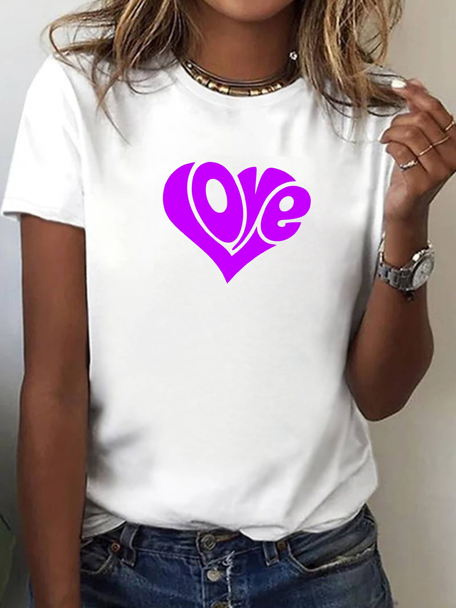 RMK T-Shirt Damen Shirt Top Sommer Basic Rundhals Love Herz günstig online kaufen