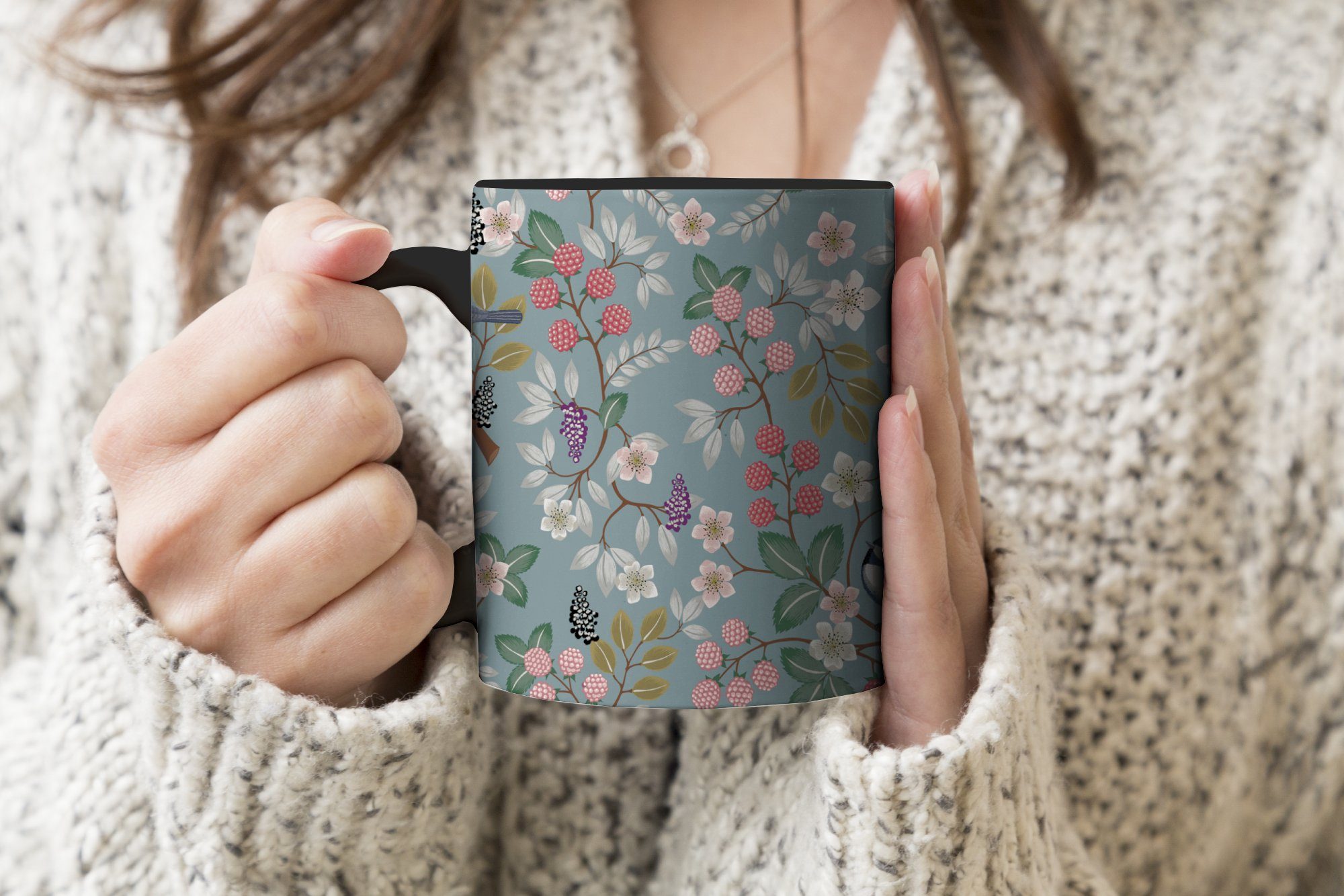 - Kaffeetassen, Tasse Muster, Farbwechsel, Blumen Illustration MuchoWow Keramik, Zaubertasse, Geschenk Teetasse, -