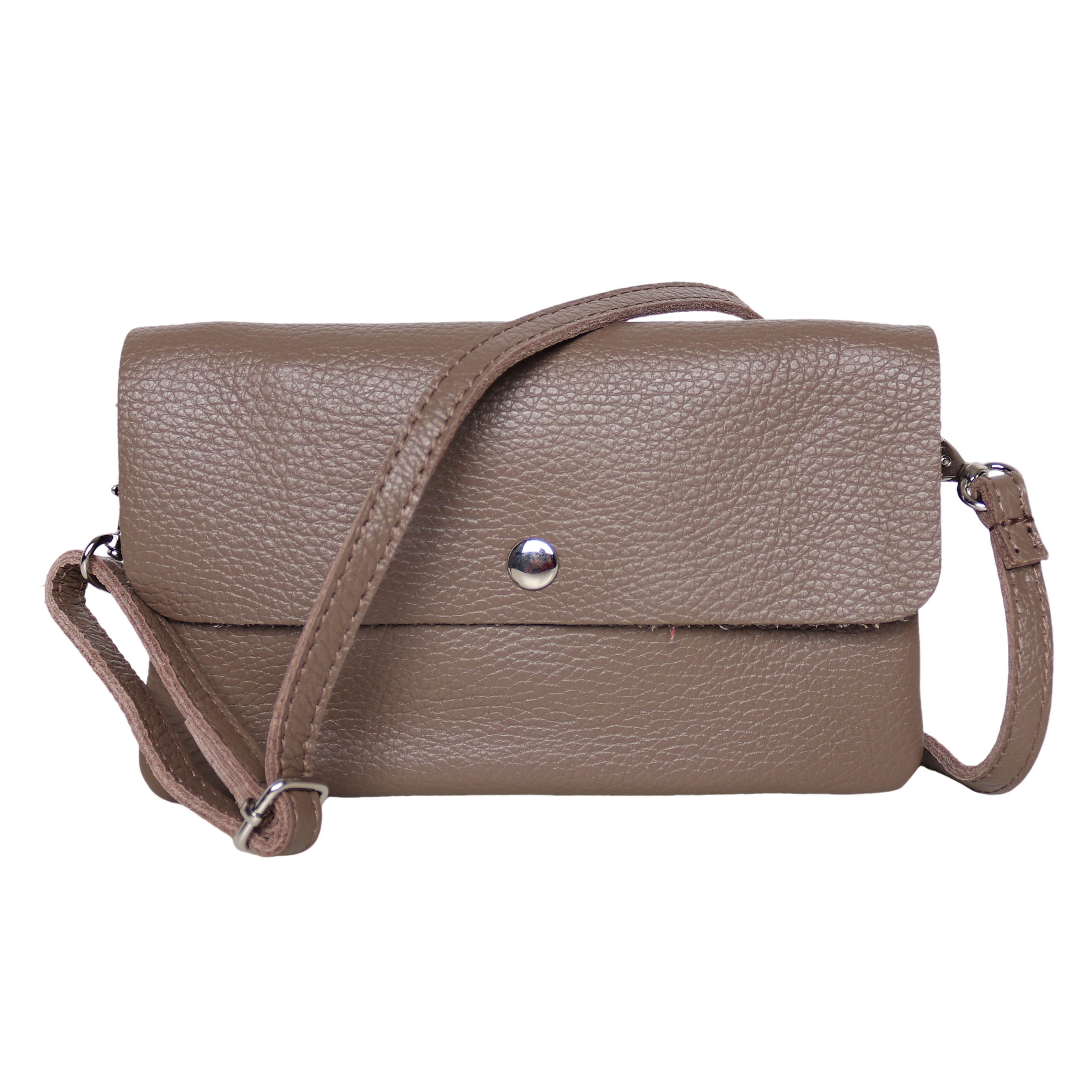 MIRROSI Clutch Damen, Crossbody Bag, Echtleder made in Italy ca.20x12x2cm (Leopard Leo Muster und Unifarbe), Umhängetasche, Schultertasche für jeden Anlass
