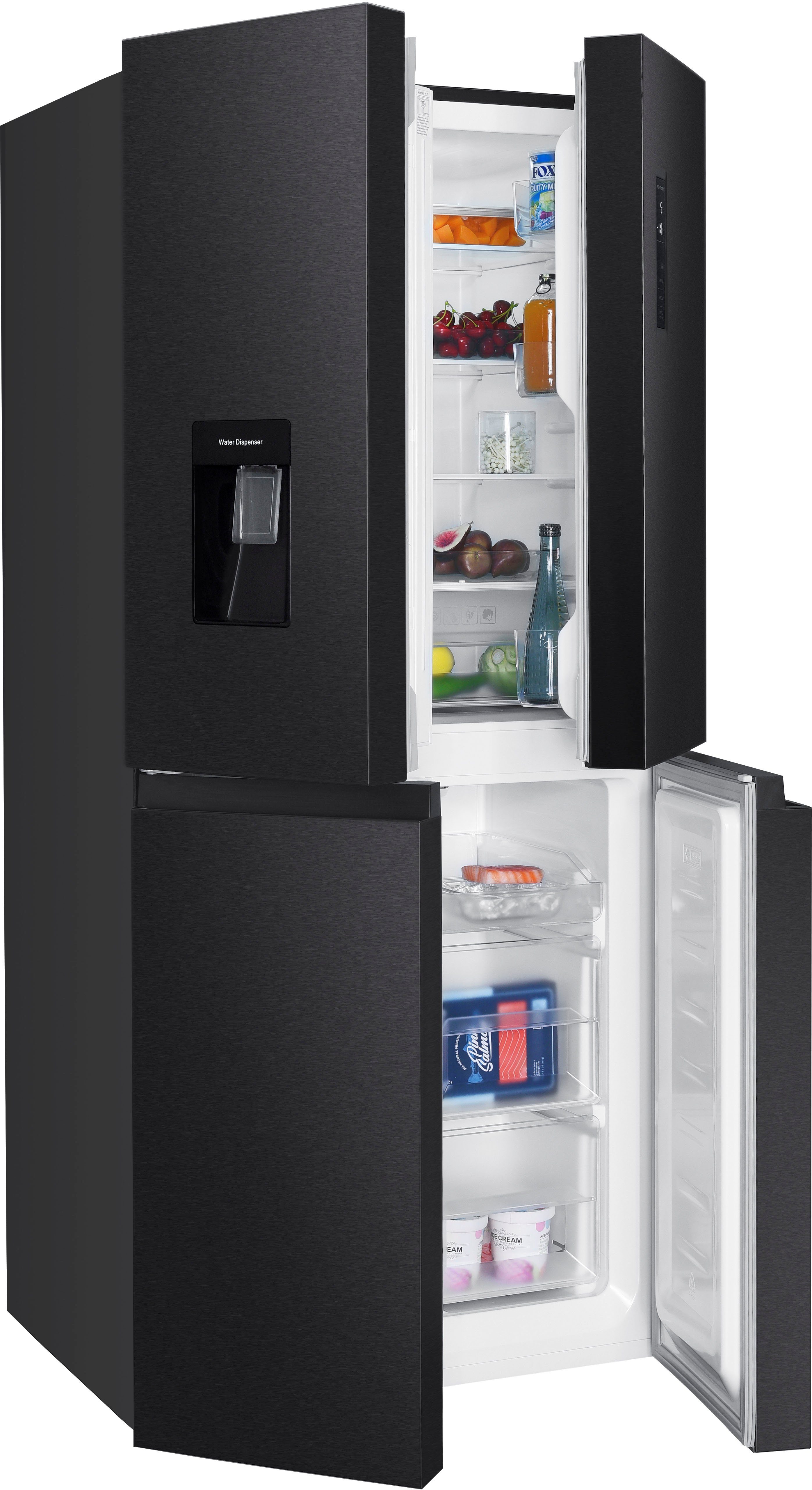 Hanseatic Multi Door HCDB18080DWDBI, 180 cm hoch, 79 cm breit, NoFrost, Wasserspender, Display, Türalarm