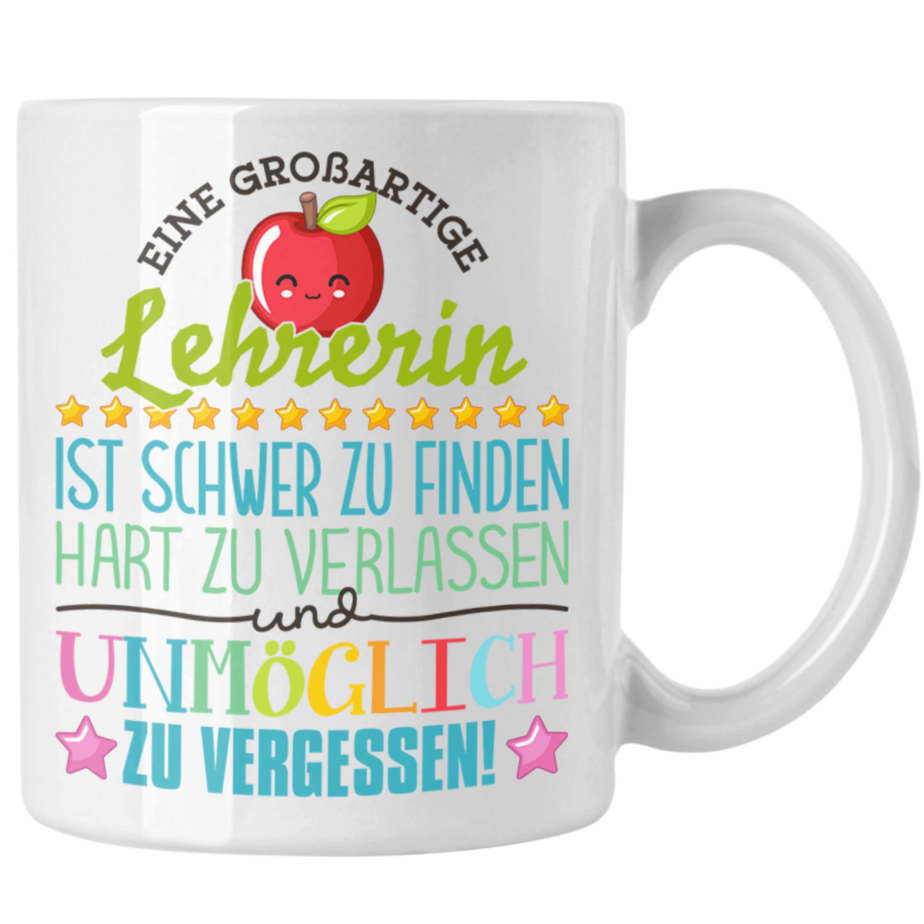 Trendation Tasse Lehrerin Abschied Tasse Abschiedsgeschenk Spruch Lehrerin Geschenkidee, Keramik