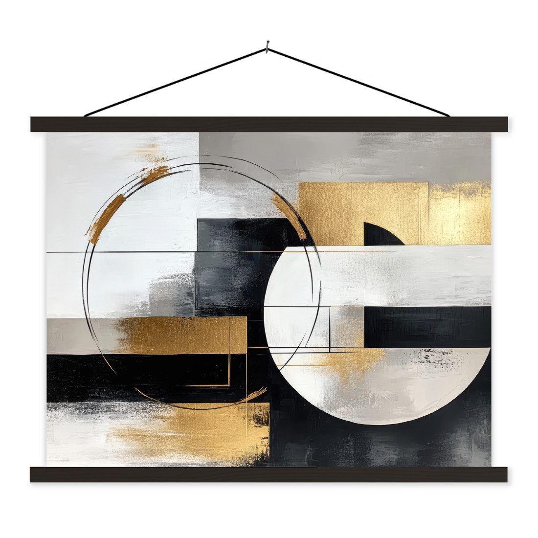 MuchoWow Poster Abstrakt - Gold - Silber - Formen - Ästhetik, (1 St), Magnetische Posterleiste, Holzleisten, Textilposter, 40x30 cm