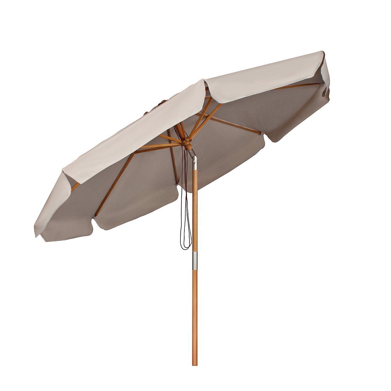 Sekey Sonnenschirm Ø 300 cm Sonnenschirm Holz Gartenschirm Knickbar, Sonnenschutz UPF 50+, LxB: 300,00x300,00 cm, Runder Terrassenschirm mit Volant