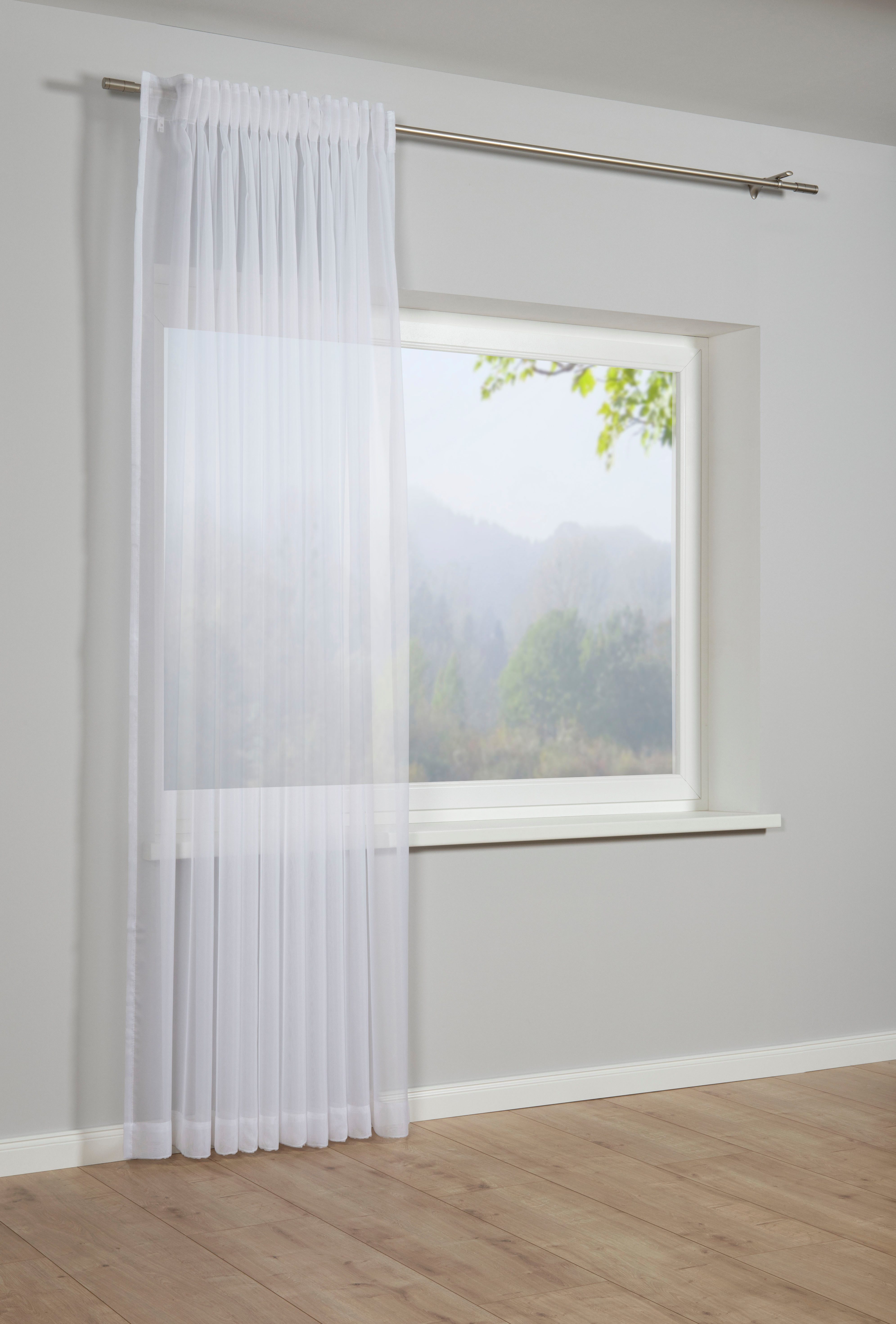 Sehlbach Gardine Schal Voile mit Beschwerungstasche (1 St), Schlaufen, transparent, mit Gardinenband und verdeckten Schlaufen – Bild 3 von 5