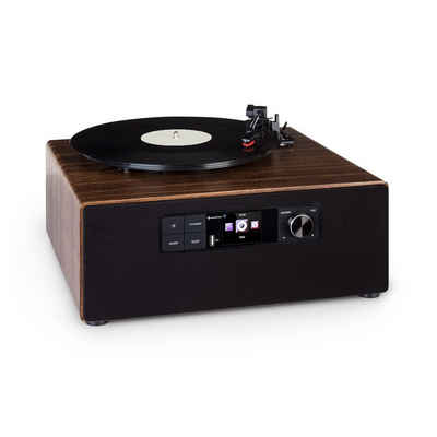 Auna »Connect Vinyl Cube Plattenspieler 40W max. Internet/DAB+/UKW USB braun« Plattenspieler (Riemenantrieb, Bluetooth, Schallplattenspieler mit Lautsprecher Radio Vinyl Plattenspieler)