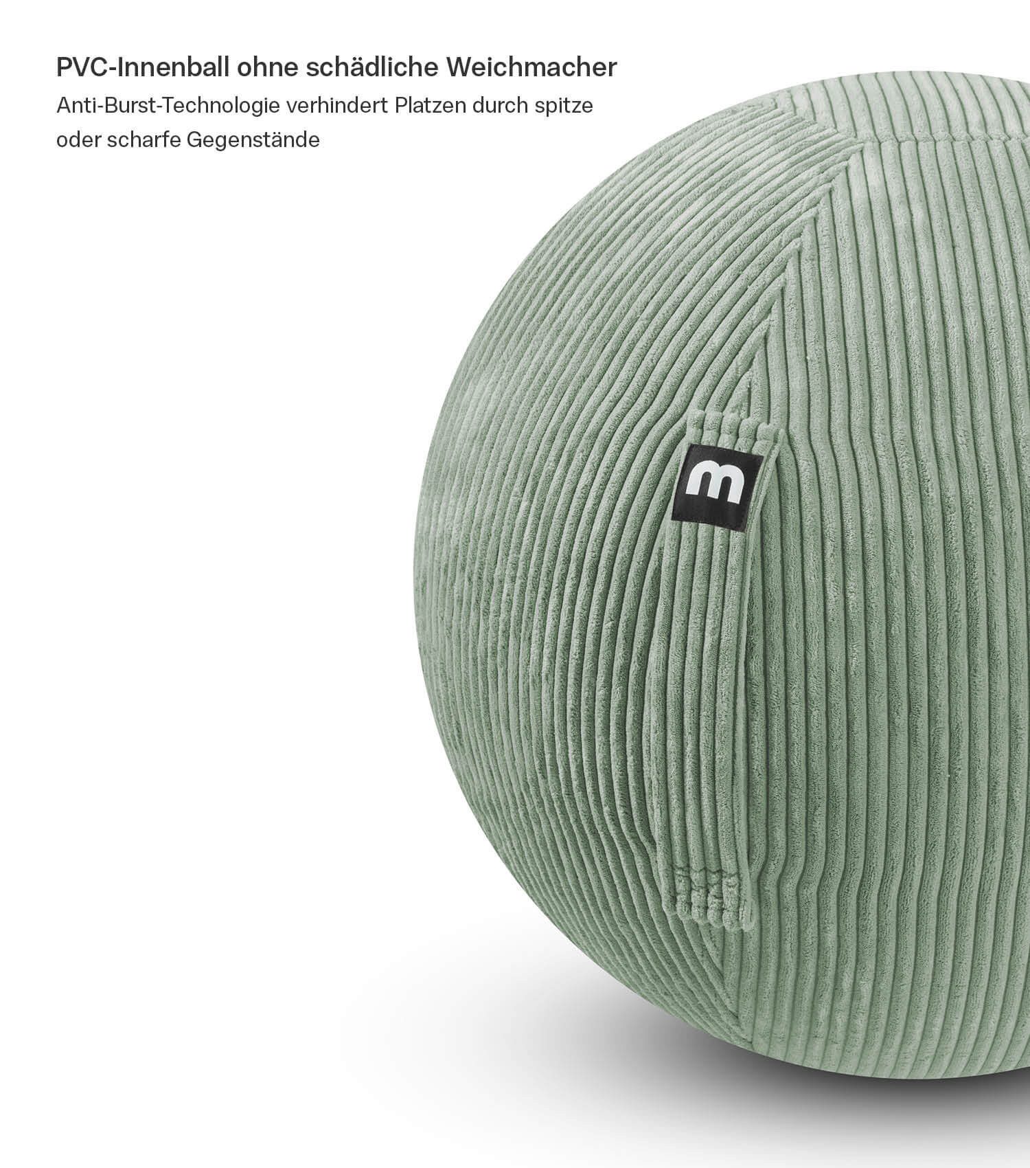 mokebo Sitzball Der Sportliche (mit Cordbezug), ergonomische Sitzmöglichkeit fürs Büro & Homeoffice in Grün