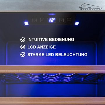 TroniTechnik Weinkühlschrank Trondhein mit 126 Liter Fassungsvolumen für 63 Flaschen,Temperatur von 5°C bis 18°C, mit blauem LED,Tür beidseitig montierbar