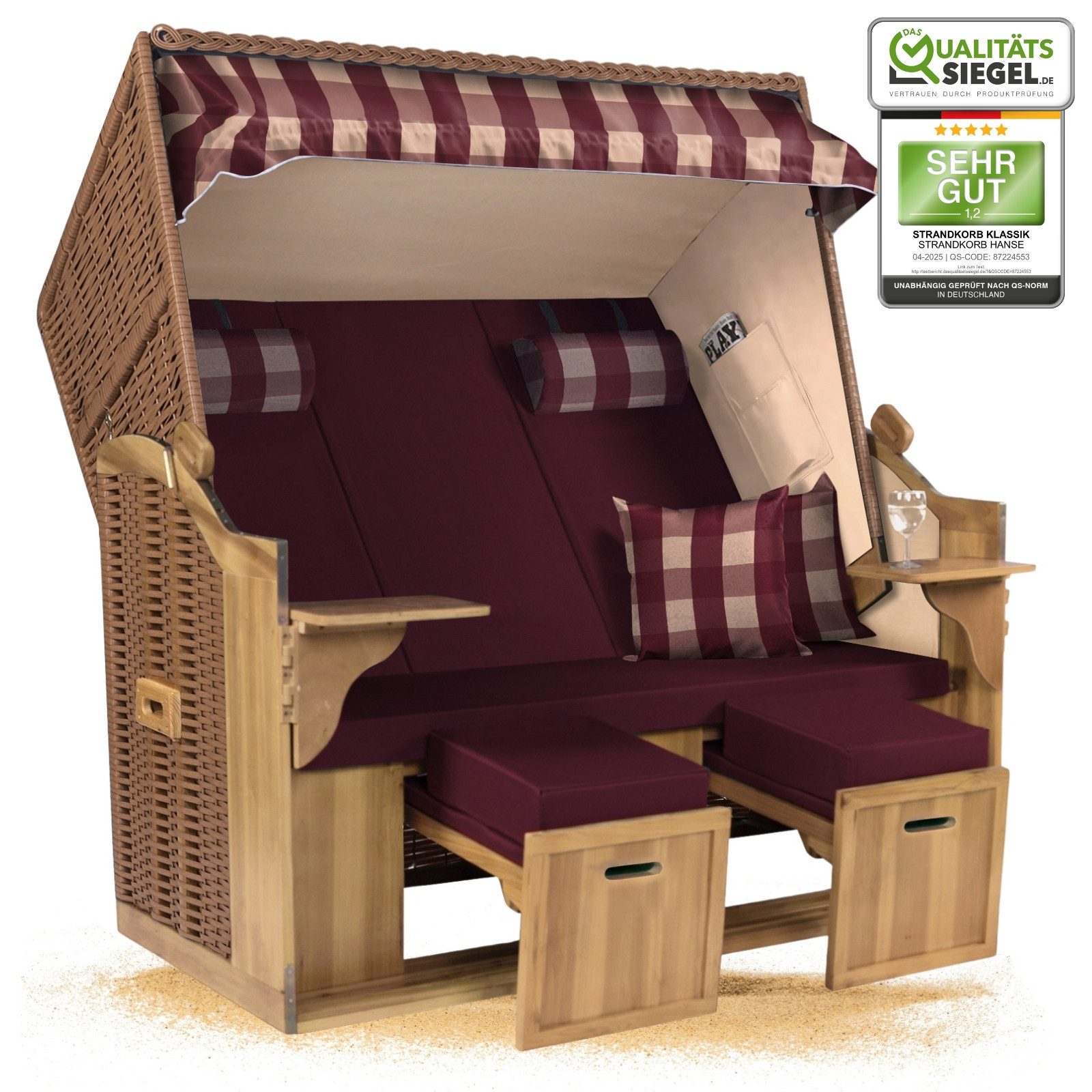 Strandkorb Strandkorb Ostsee XXL 2,5-Sitzer Volllieger Beige Rot