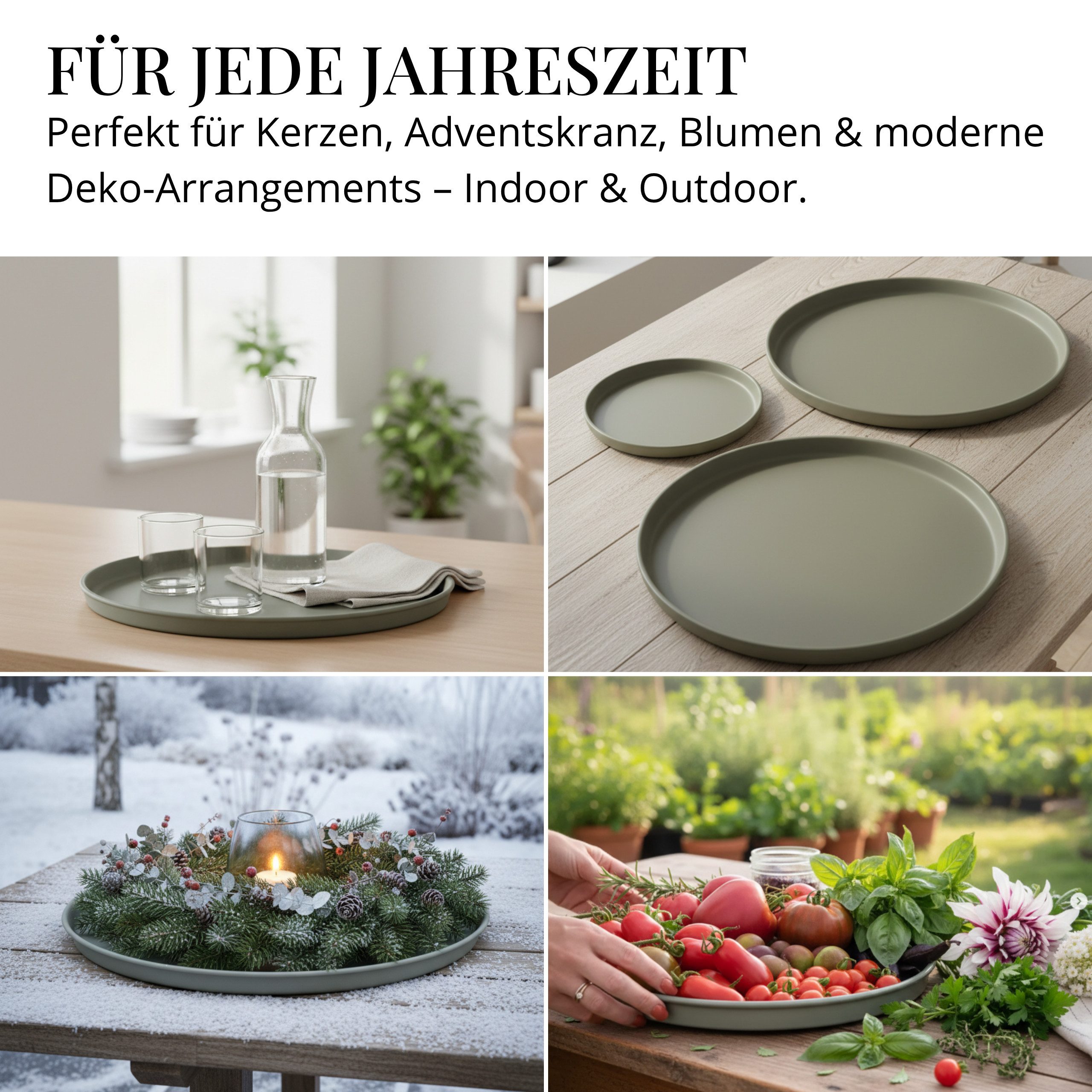 LIVLIG Dekotablett Deko Tablett, Serviertablett rund für Weihnachtsdeko & Adventskranz (Set, 3er Set), robust, pulverbeschichtet, modern, Ø 25 cm, 30 cm und 40 cm
