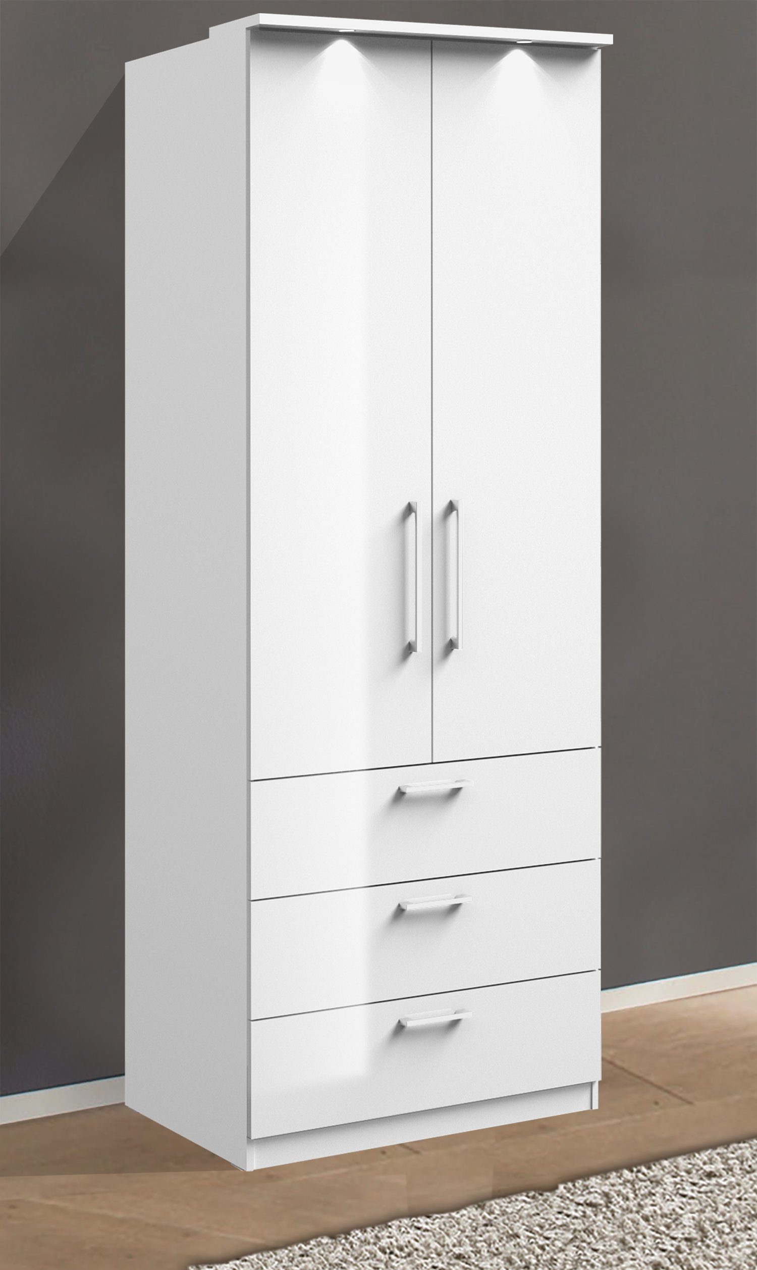 Helvetia Drehtürenschrank Optima (Optima, 1-St., Kleiderschrank) 80x64x216cm weiß / weiß Hochglanz