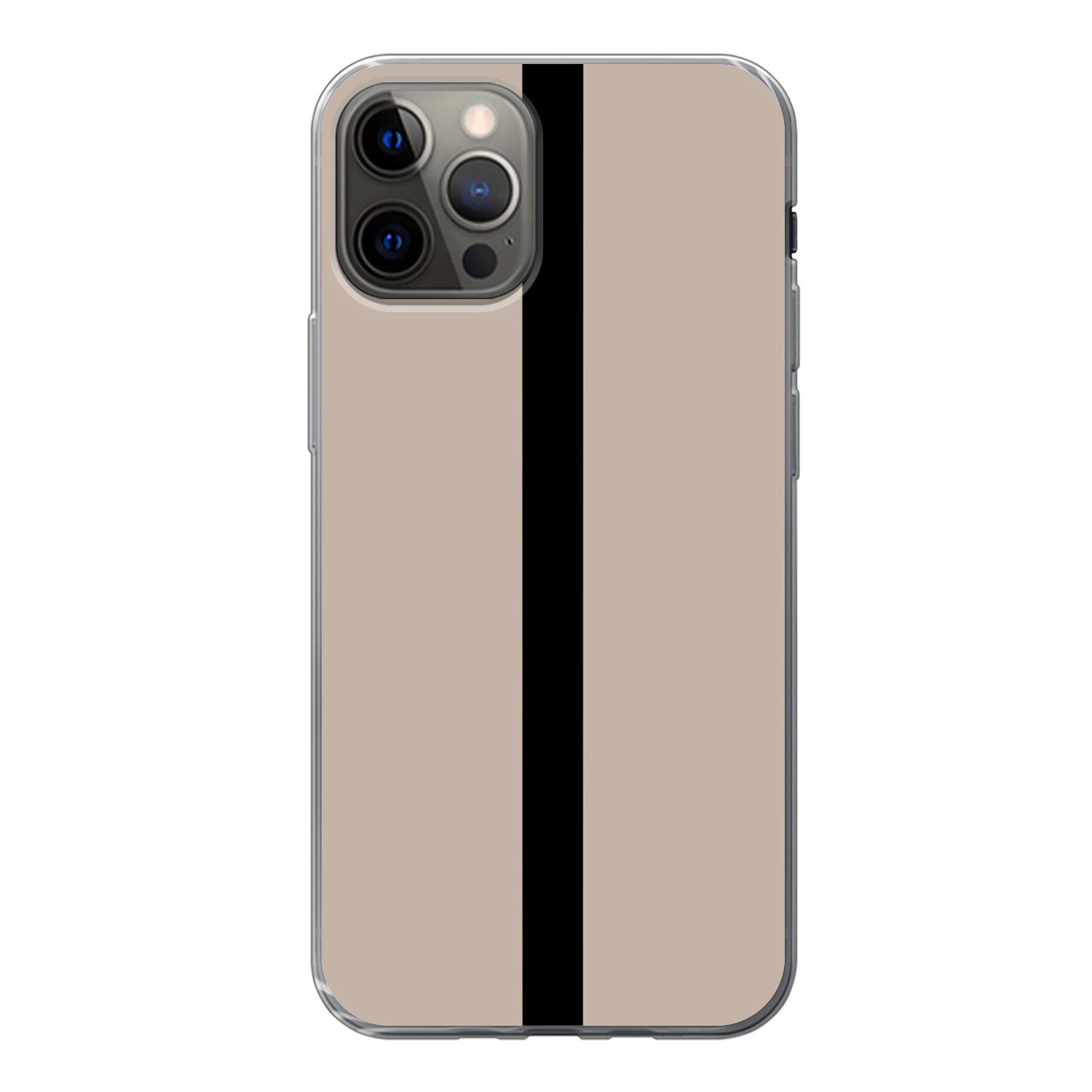 MuchoWow Handyhülle für Apple iPhone 13 Pro Beige - Schwarz - Gestreift - Minimalistisch, Smartphone-Bumper, Print, Handy Schutzhülle Dünn