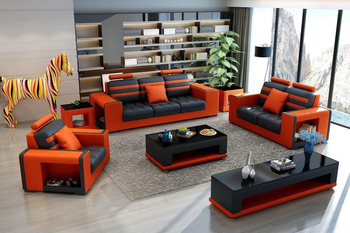 JVmoebel Sofa Moderne Couchgarnitur Couchtisch+Sideboard, Made Europe Orange 3+2+1 Sitzer in