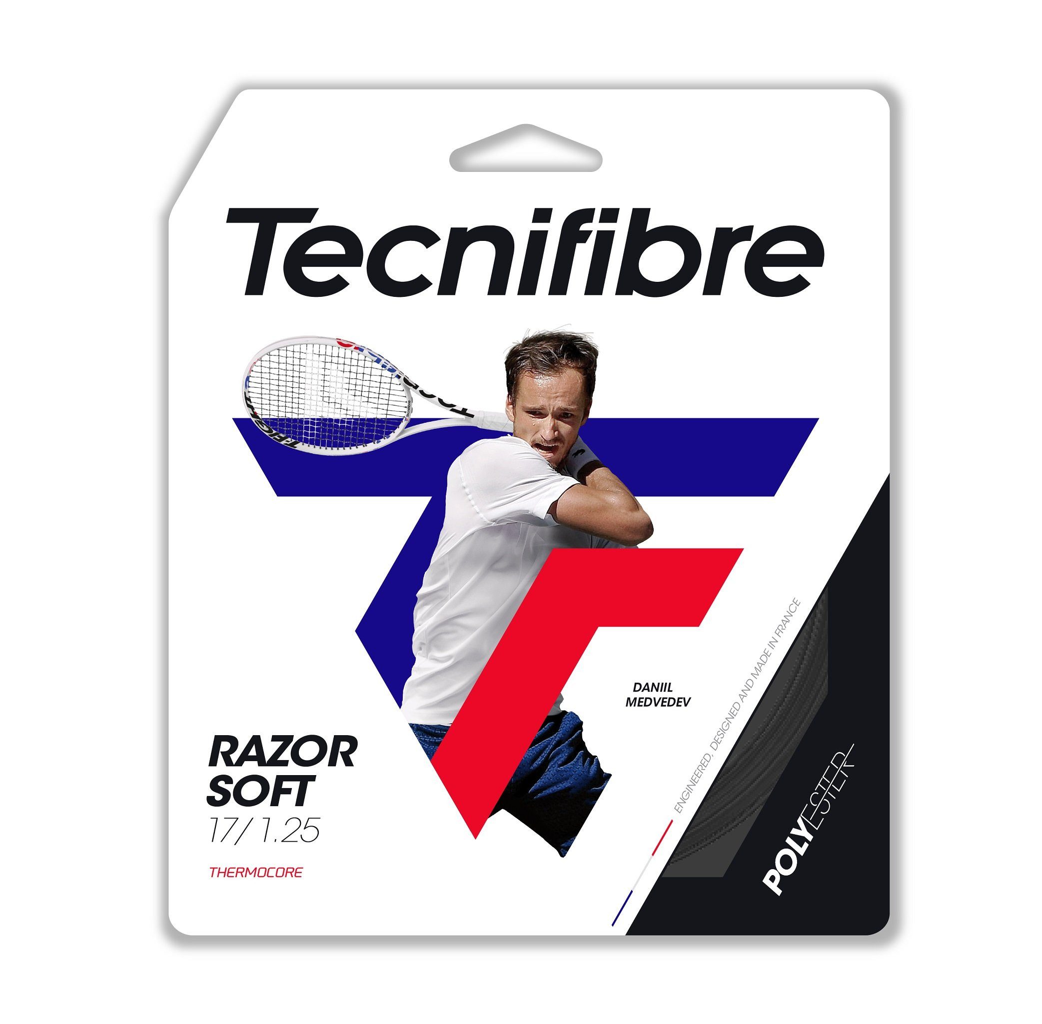 Tecnifibre Tennissaite Razor Soft (Haltbarkeit+Allround) carbongrau 12m Set, Saitendicke: 1.25
