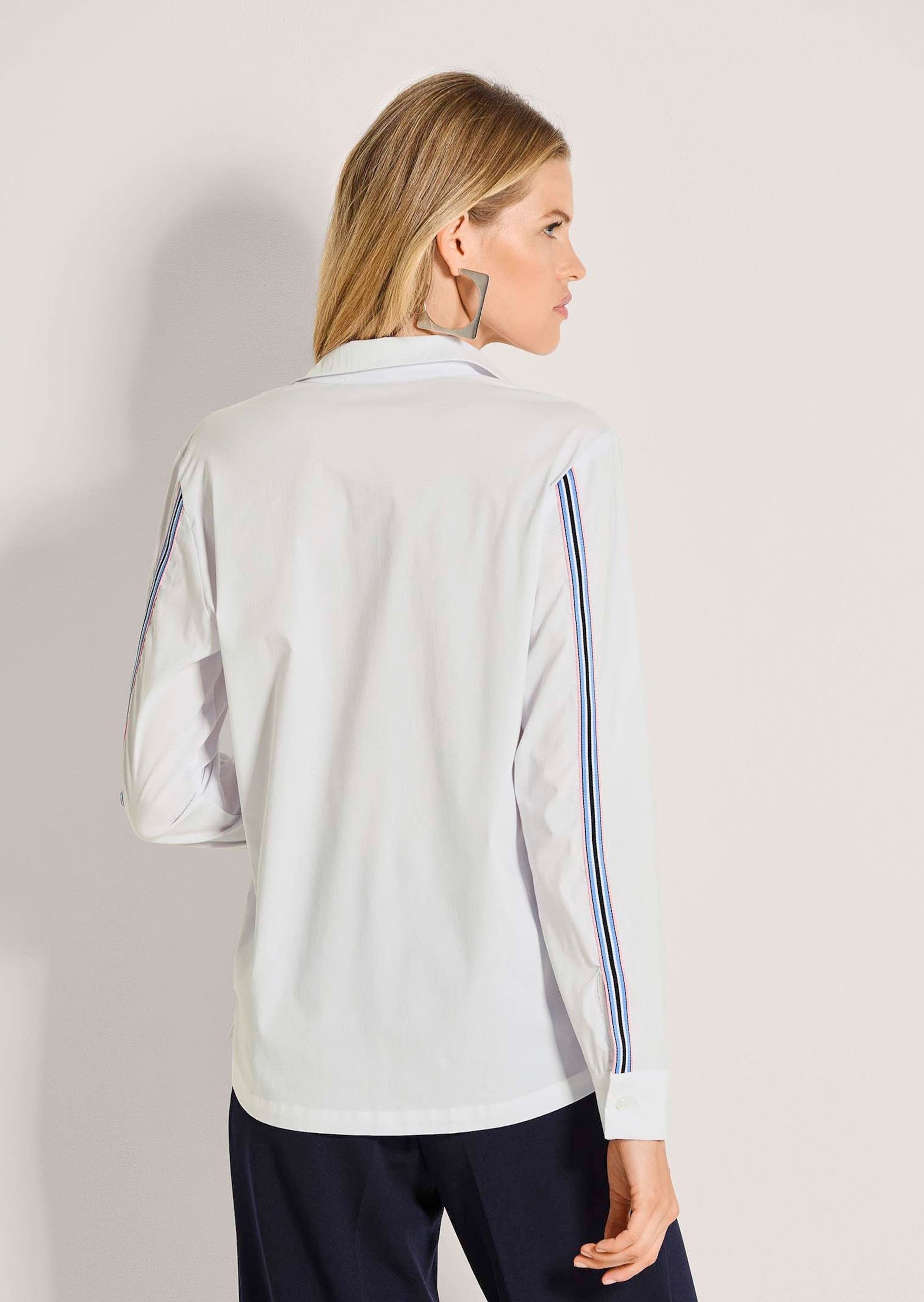 MADELEINE Hemdbluse Baumwollbluse mit Kontrastdetails Blusenshirt mit Hemdkragen, Knopfleiste, Seitenschlitzen und Langarm