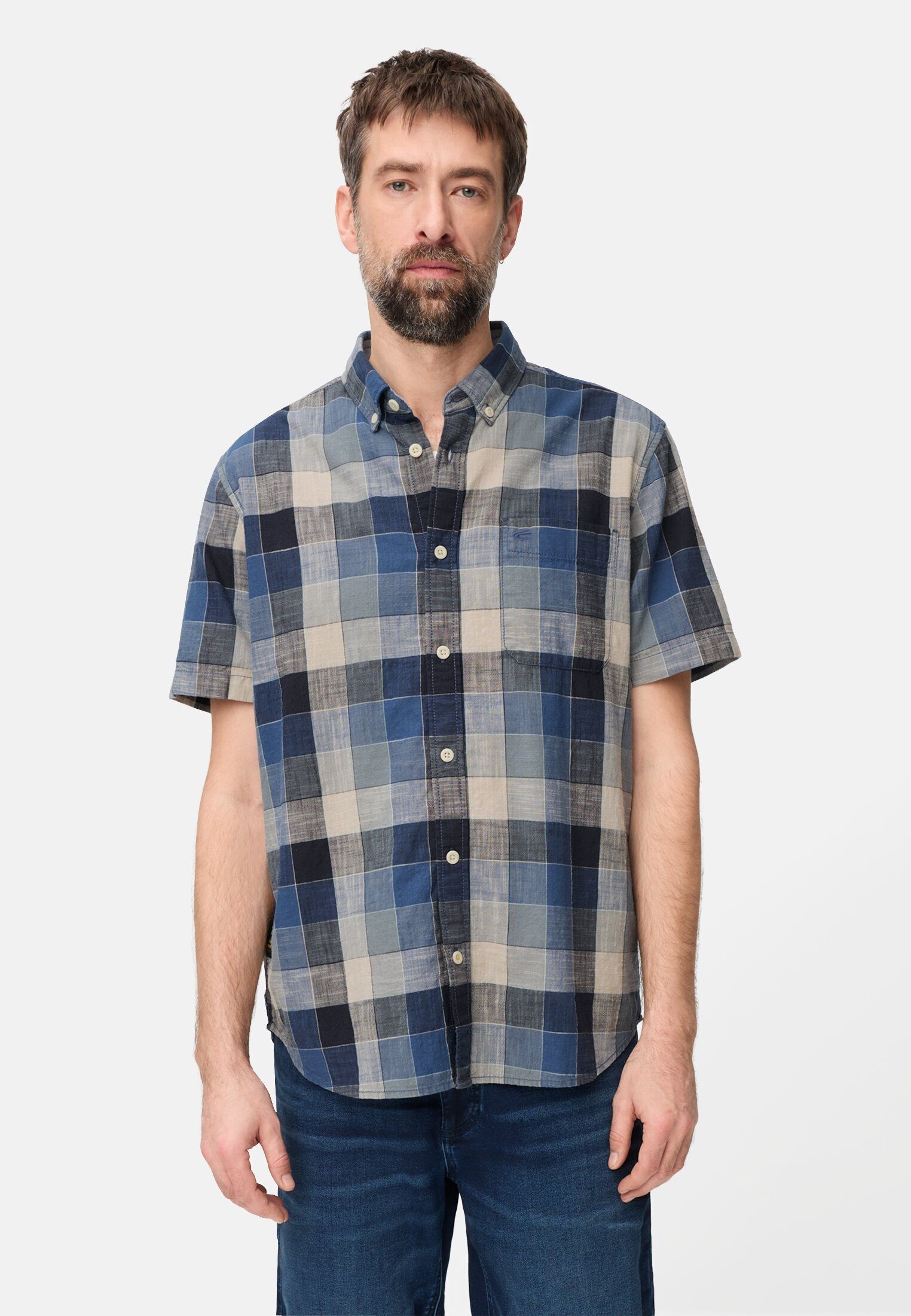 camel active Kurzarmhemd aus reiner Baumwolle Kurzarm Button-Down