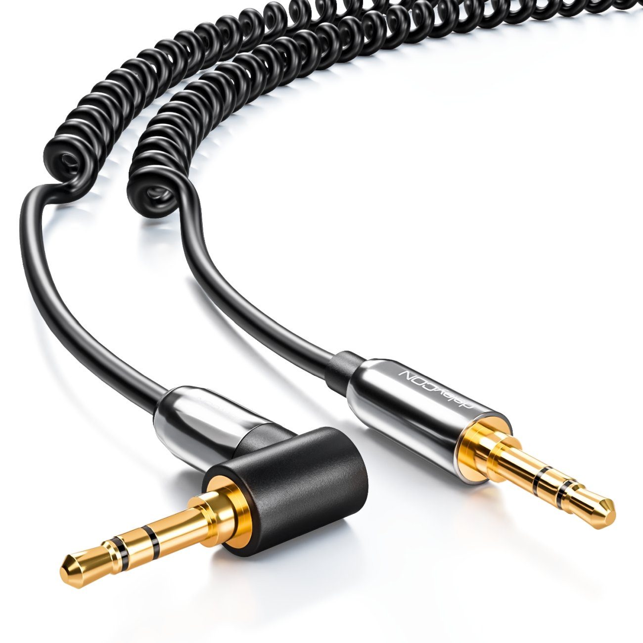 deleyCON 3m Klinken Kabel Spiralkabel 2 x 3,5mm Klinke 1 x 90° Audio-Kabel