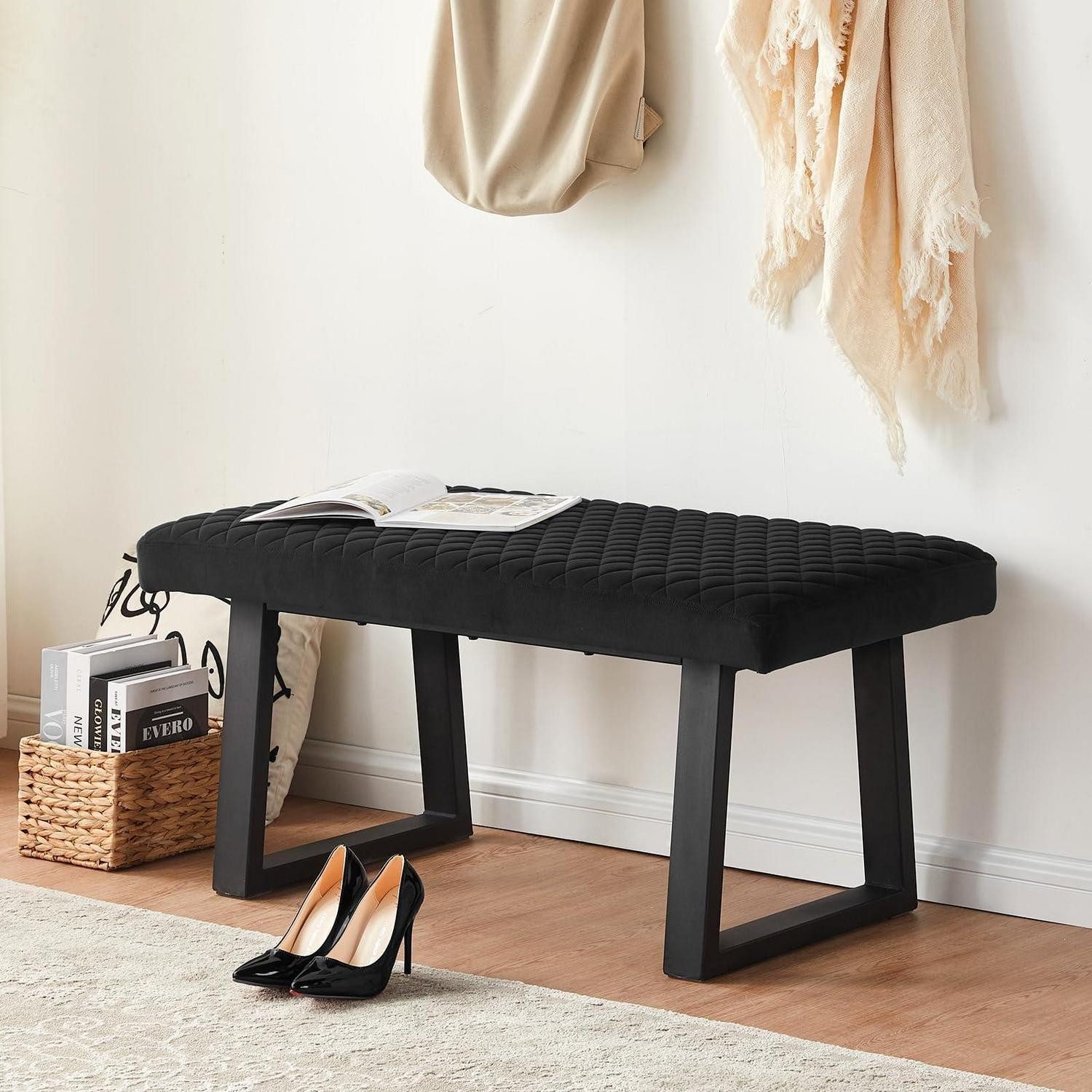 LuxusKollektion Polsterbank Sitzbank Flur 100cm Samt Schwarz (1-St)