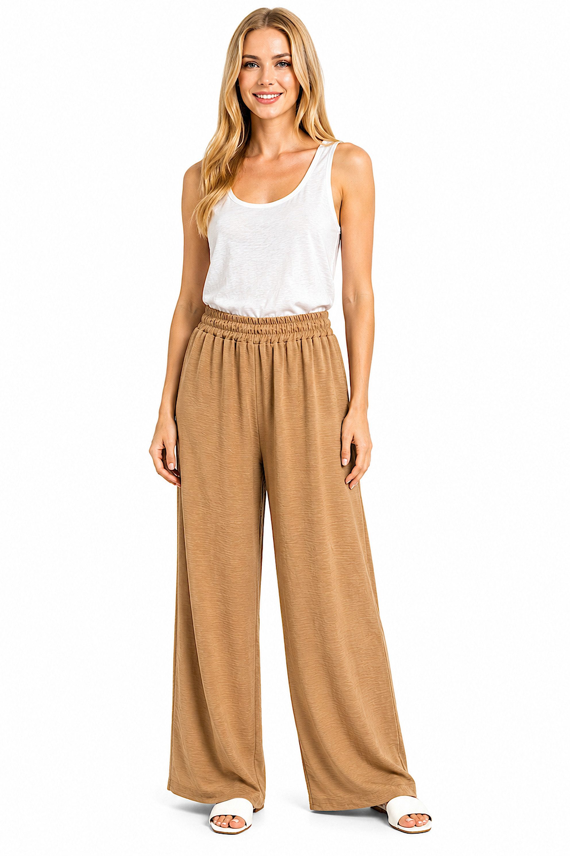 Worldclassca Stoffhose Worldclassca Crinkle-Hose Stoffhose Strandhose Weite Sommerhose Leicht Neue Kollektion - Stilvolle und gemütliche Sommer Mode für Damen