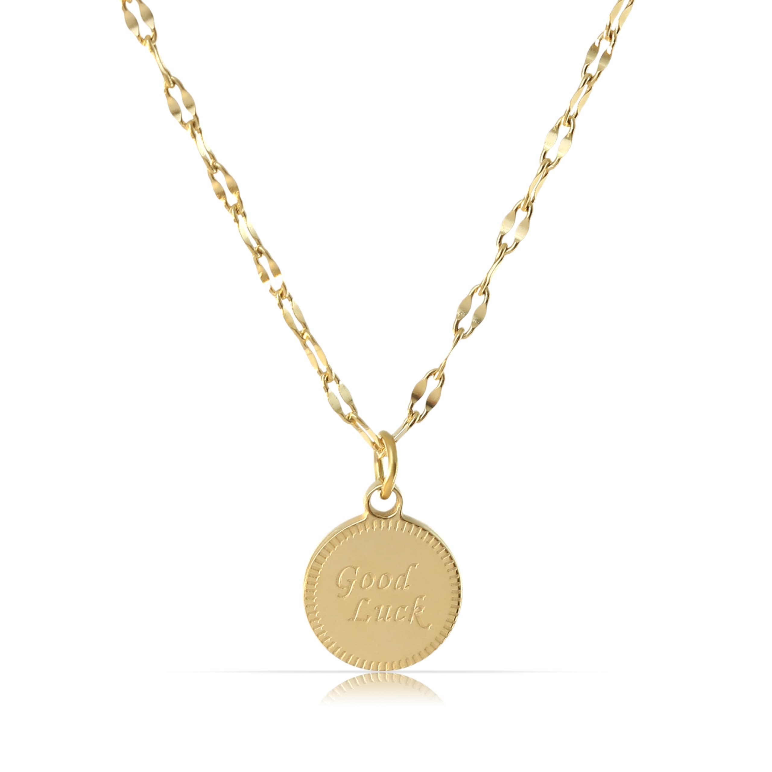 Kette mit Anhänger Damen Gold mit Glücksbringer Anhänger Good Luck aus Chirurg. Edelstahl