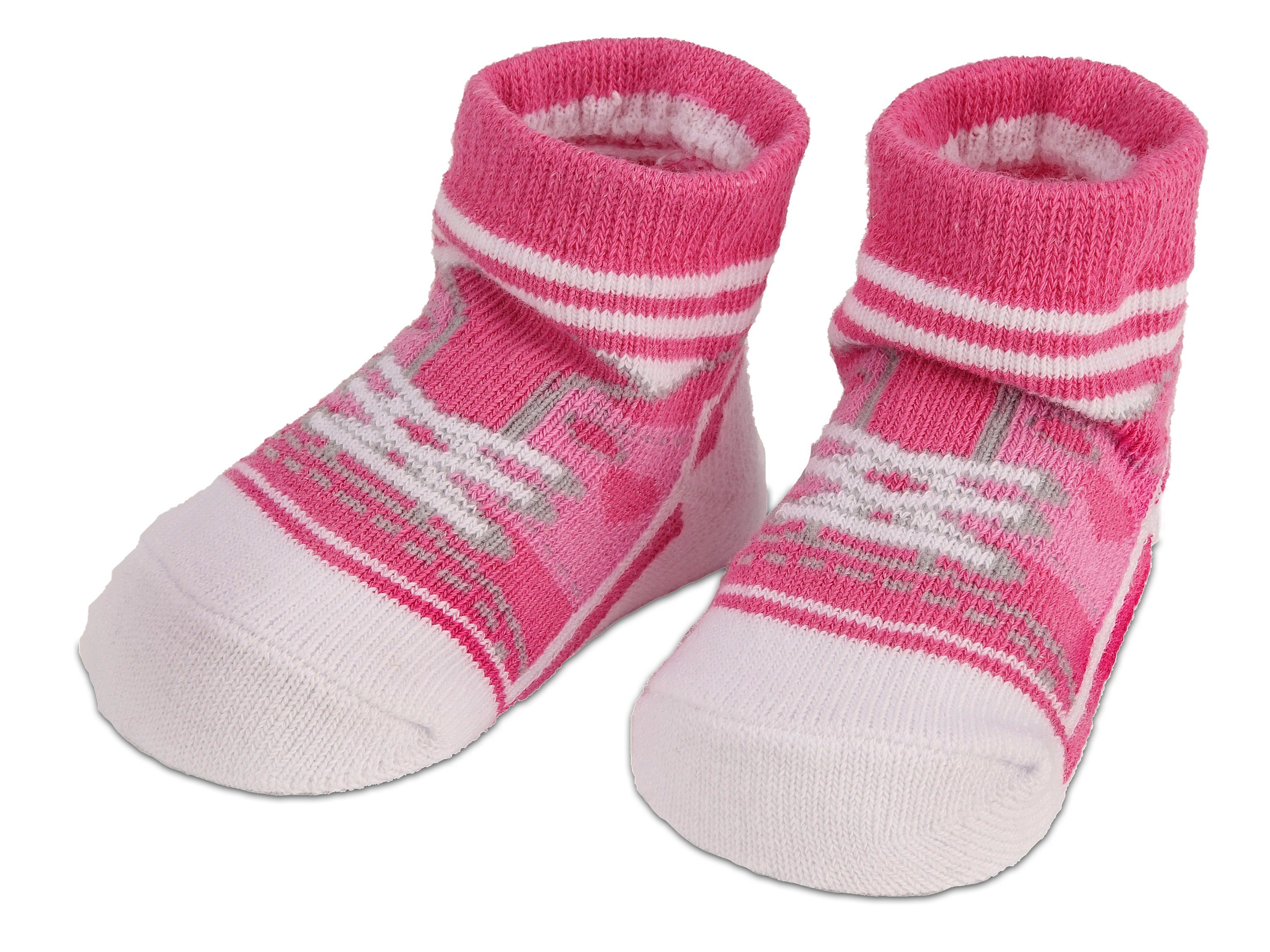 BRUBAKER Socken Babysocken für Mädchen 0-12 Monate (4-Paar, Baumwollsocken im Sneaker Style) Turnschuh Design Baby Neugeborene Geschenkset in Geschenkverpackung – Bild 4 von 5