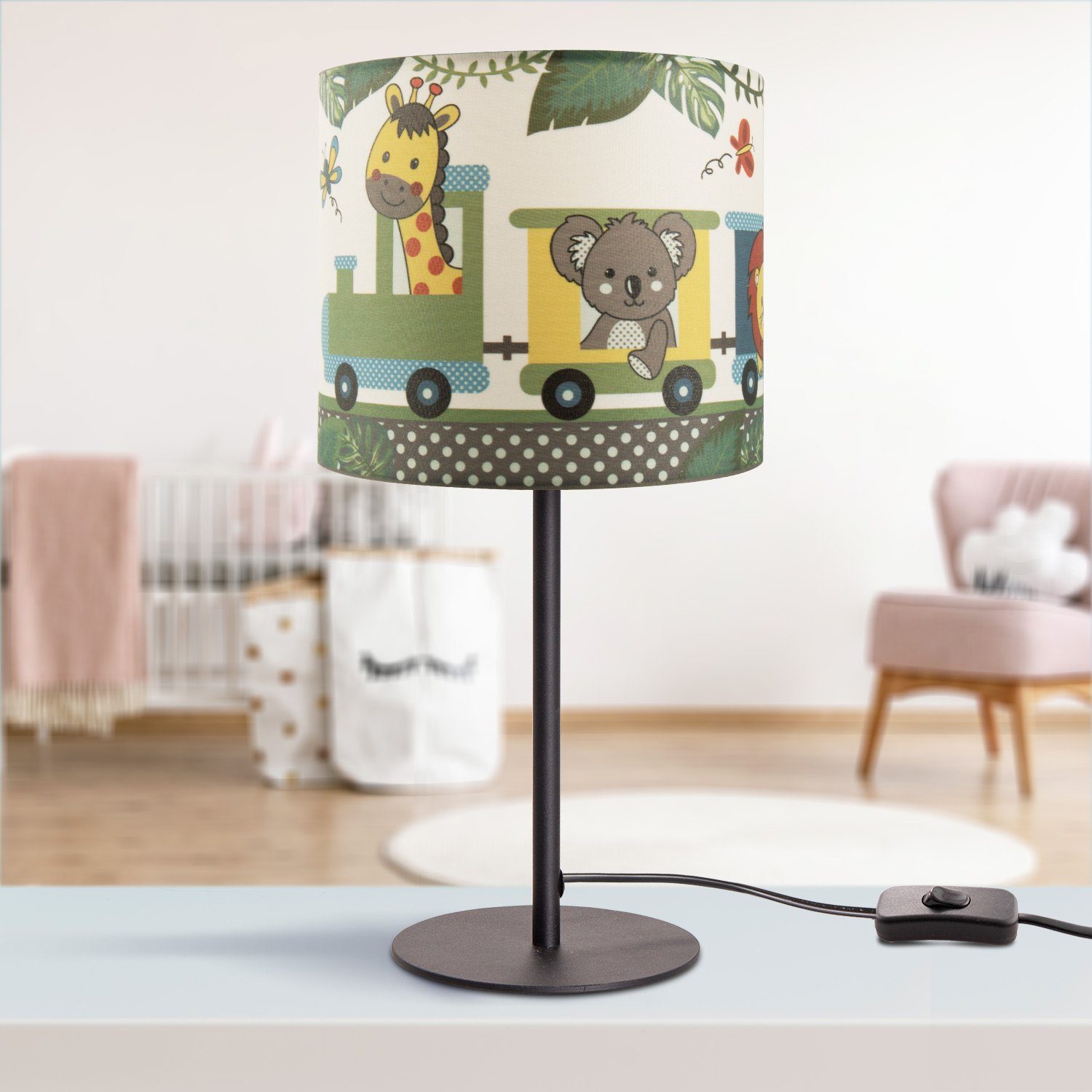 Paco Diamond LED Lampe ohne 635, E14 Kinderzimmer Zug Kinderlampe Tischleuchte Mit Leuchtmittel, Home Tischleuchte Tieren,