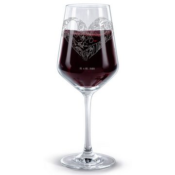 Mr. & Mrs. Panda Rotweinglas Mäuse Herz - Transparent - Geschenk, Verlobung, Weinglas mit Gravur, Premium Glas, Spülmaschinenfest