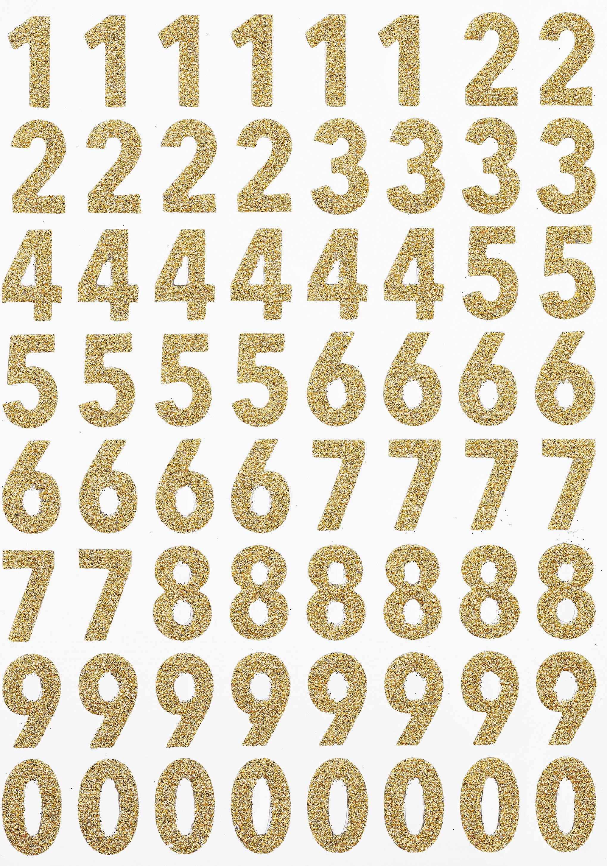 HobbyFun Sticker Zahlen, (64-tlg), Glitzer 64 Stück 1 cm x 1,5 cm