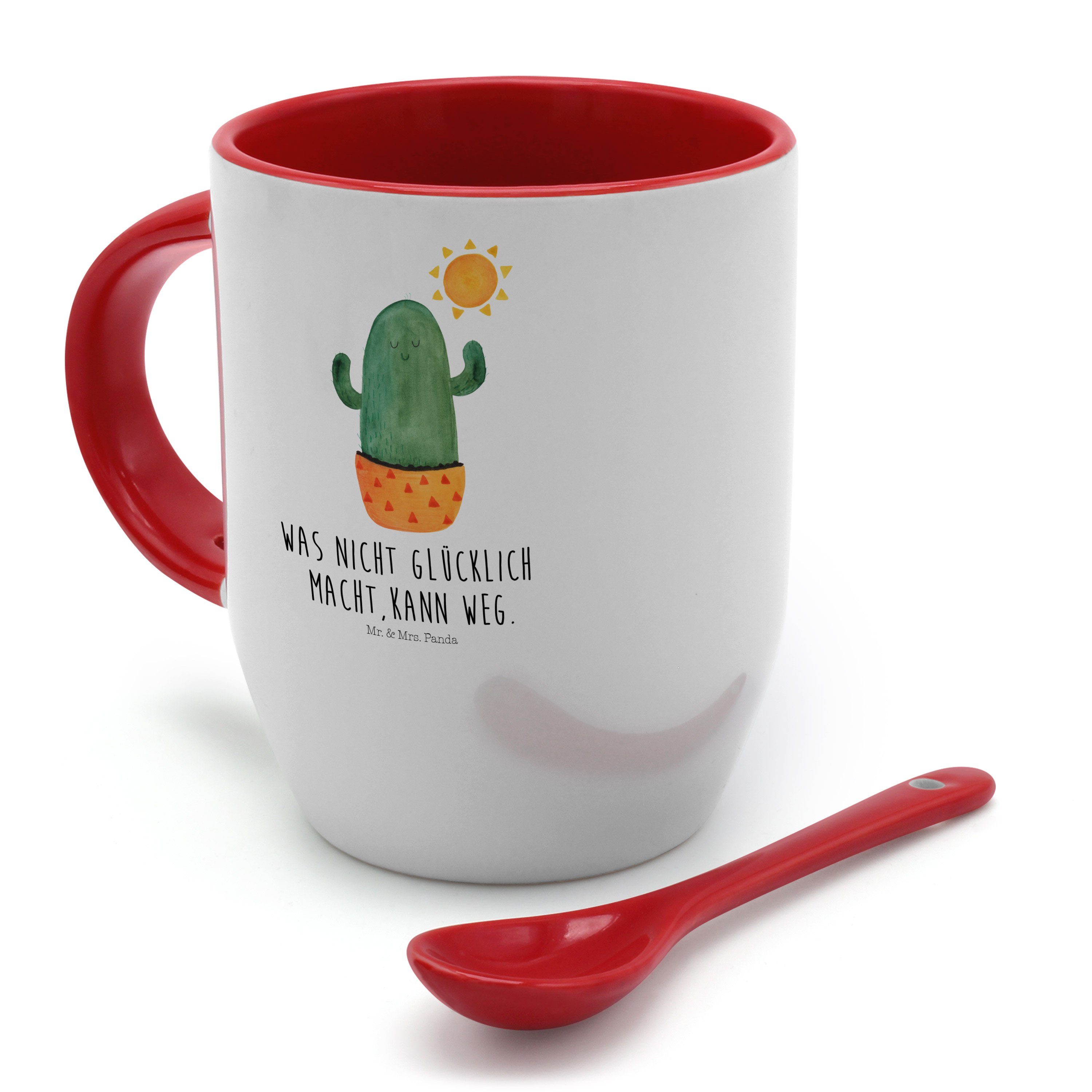 Tasse Spruch, Kakt, - - Geschenk, Tasse, Weiß Keramik Tasse Kaktus Sonnenanbeter Mrs. Mr. & Panda mit