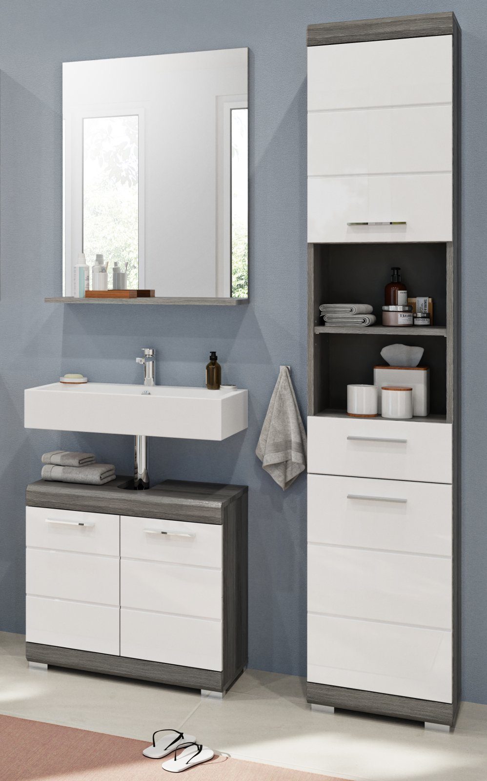 Badspiegel 60 in grau Breite xonox.home mit Ablage Rauchsilber, Scout cm), (Wandspiegel