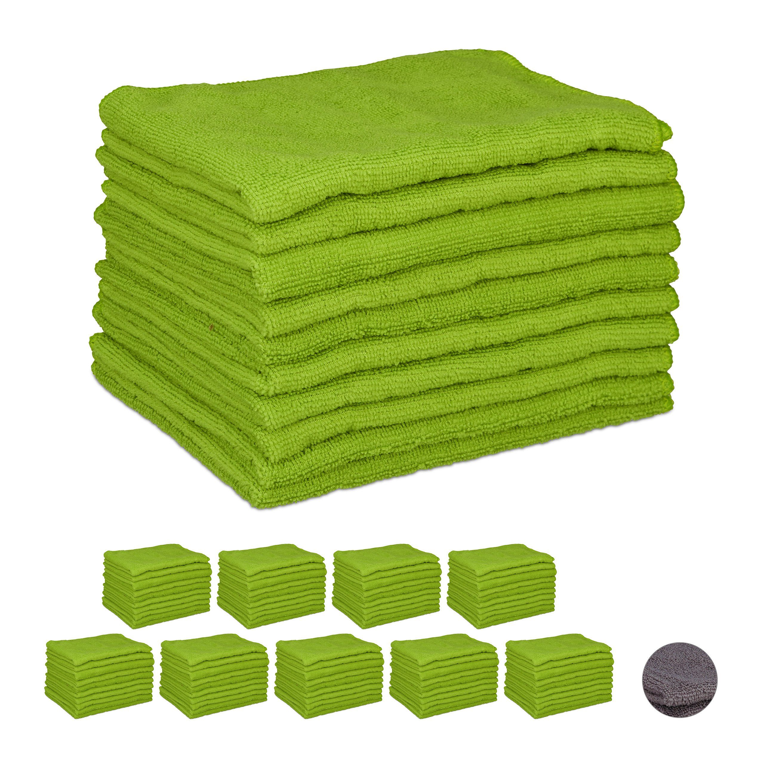 relaxdays 100 x Spültuch 40x30 grün Mikrofasertücher