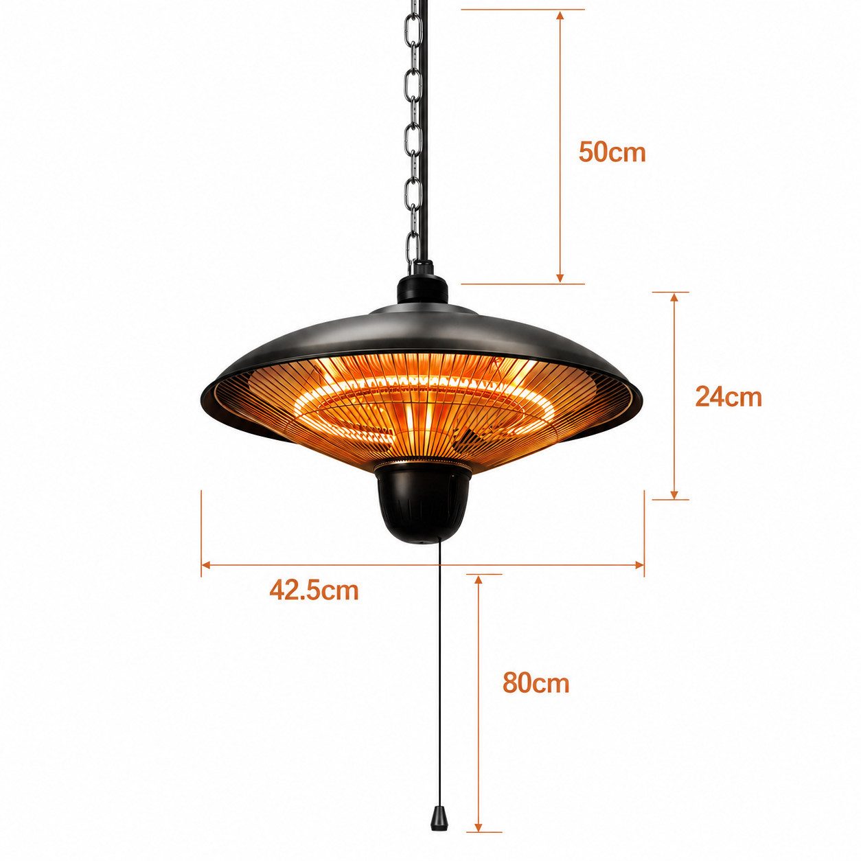 Clanmacy Terrassenstrahler Heizstrahler Decke Kohlefaser 600/1200/1800W mit Zugschalter IP55
