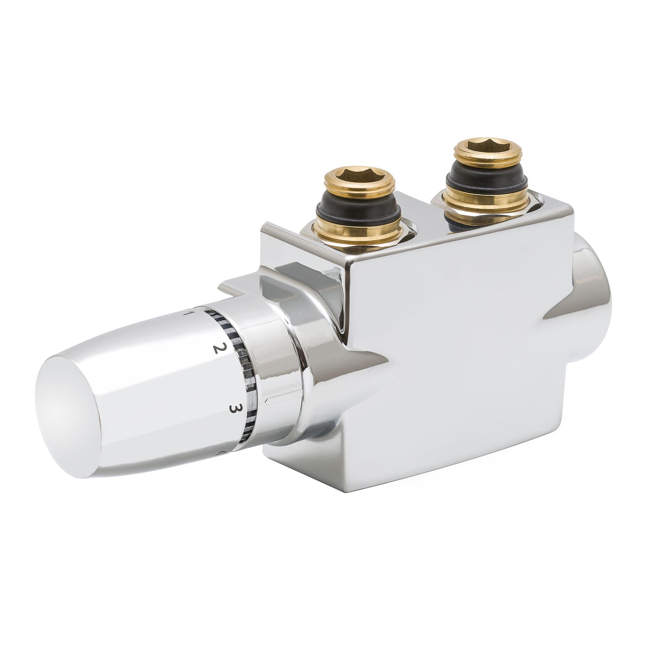 Szagato Sanitär-Anschlussset Heizkörper Mittelanschluss-Block DURCHGANG SET + Thermostat chrom, Szagato, 1-St., Anschlusblock und Thermostat, geeinent für Eckanschluss und Duchgangsanschluss