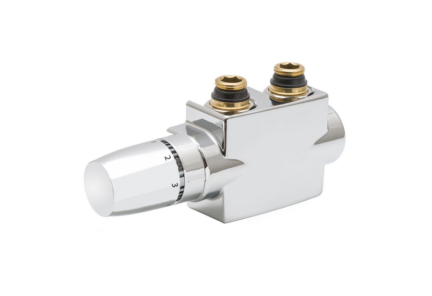 Szagato Sanitär-Anschlussset Heizkörper Mittelanschluss-Block DURCHGANG SET + Thermostat chrom, Szagato, 1-St., Anschlusblock und Thermostat, geeinent für Eckanschluss und Duchgangsanschluss