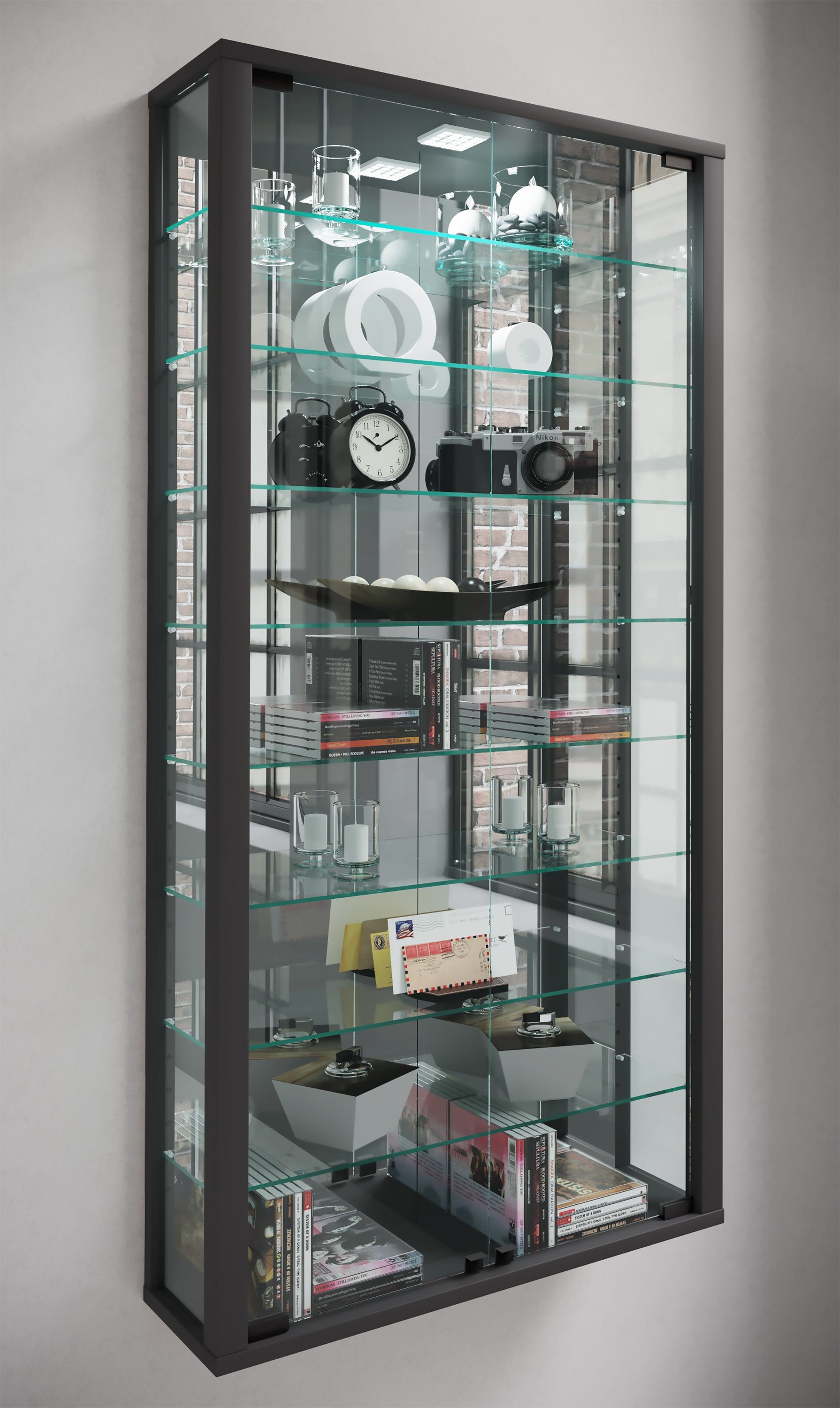 VCM Hängevitrine Wandvitrine Vitrosa mit Glastüren, Glasböden und Glasvitrine hängend, Modern und platzsparend, Glasschrank