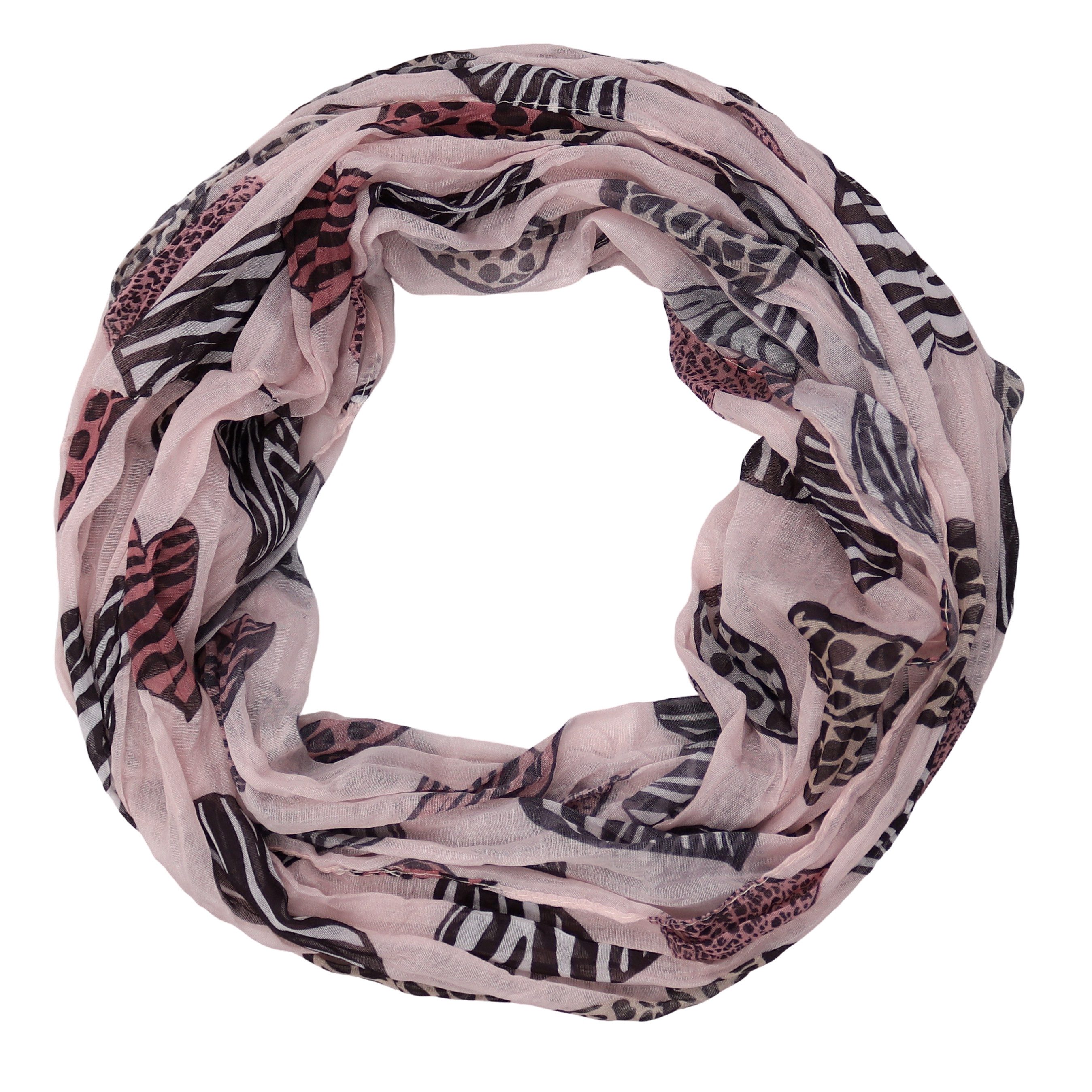 Loop Damen Schal mit Herz-Leo-Zebra Muster, Weich Schlauchschal
