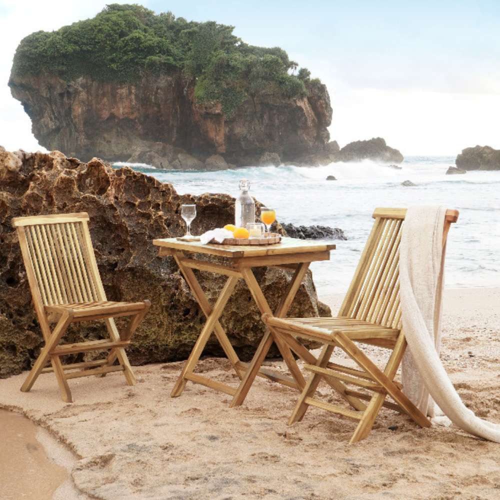 LebensWohnArt Gartenstuhl 2tlg. Teak Klappstuhl-Set KURSI