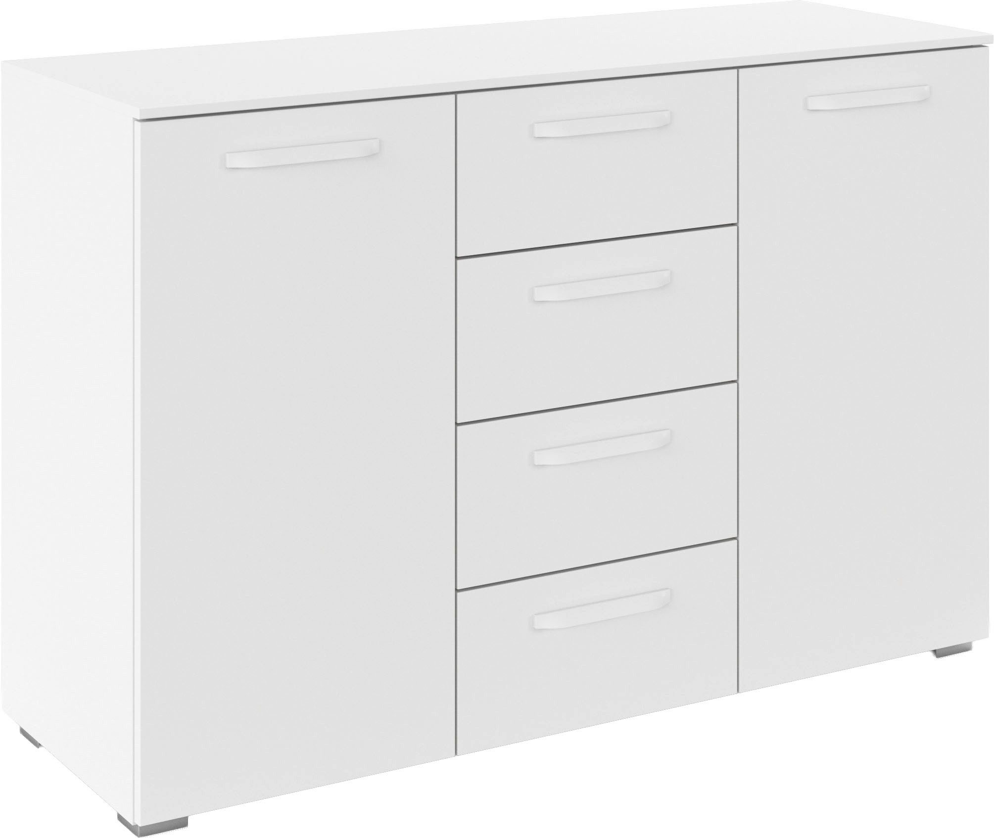 rauch Kombikommode Sideboard Schubladenkommode OTELI mit Dekor- und Hochglanzfront (Breite 120 cm inkl. Soft-Close-Funktion), vier große Schubladen und 2 Türen, mit 4 Einlegeböden MADE IN GERMANY