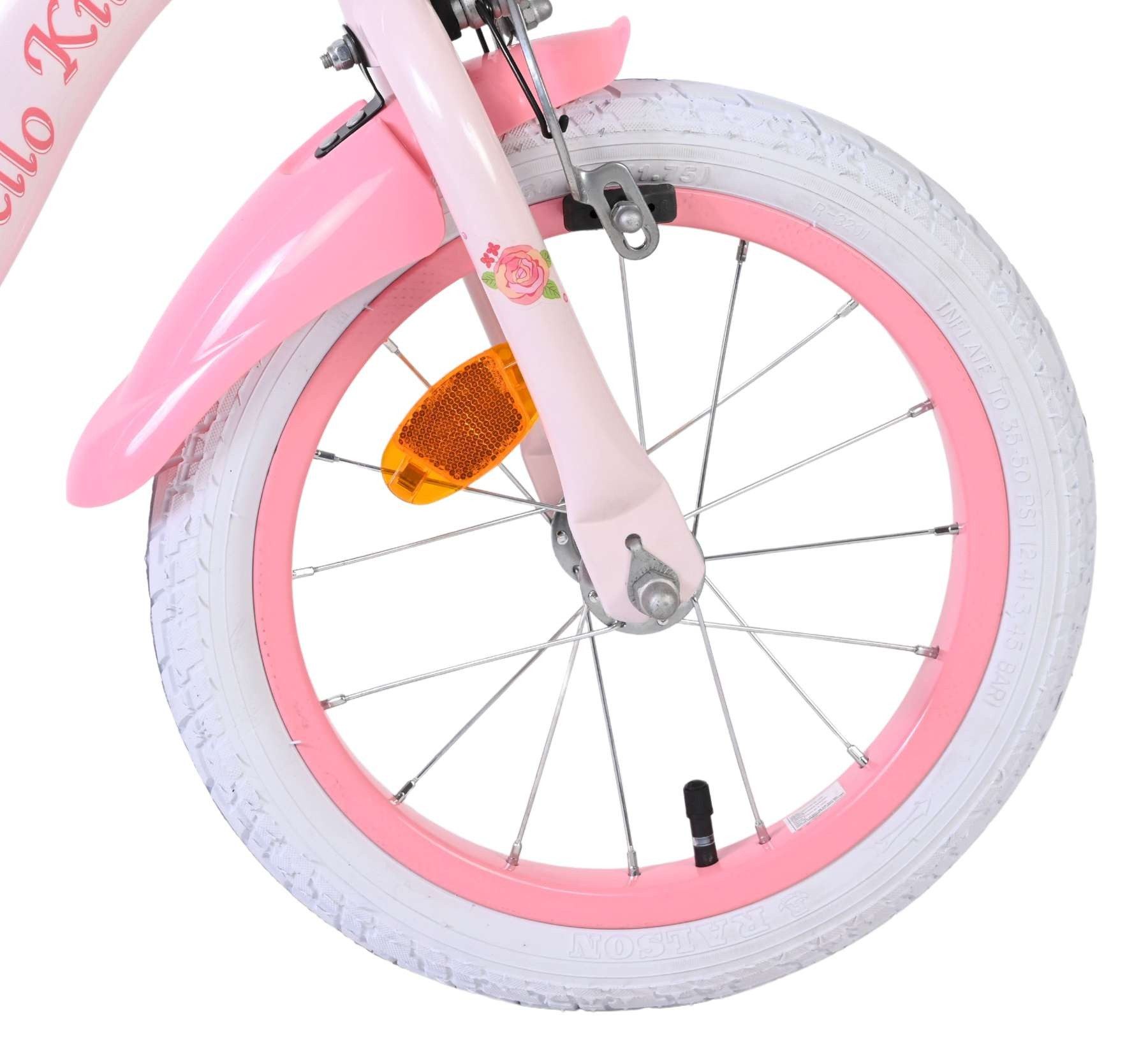 Volare Kinderfahrrad Hello Kitty Mädchen 14 Zoll Rosa mit Stützrädern und Korb, Abnehmbare Stützräder, geschlossener Kettenschutz, Luftreifen