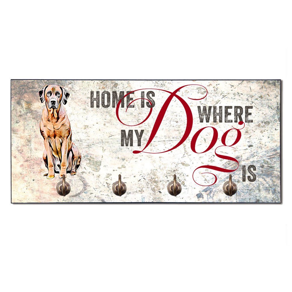 Cadouri Wandgarderobe RHODESIAN RIDGEBACK Hundegarderobe - Wandboard für Hundezubehör (Garderobe mit 4 Haken), MDF, mit abgeschrägten Ecken, handgefertigt, für Hundebesitzer