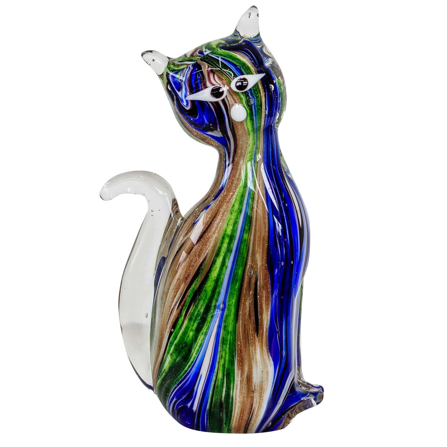 Aubaho Dekofigur Glasfigur Figur Katze Glas im Murano Antik Stil 16cm