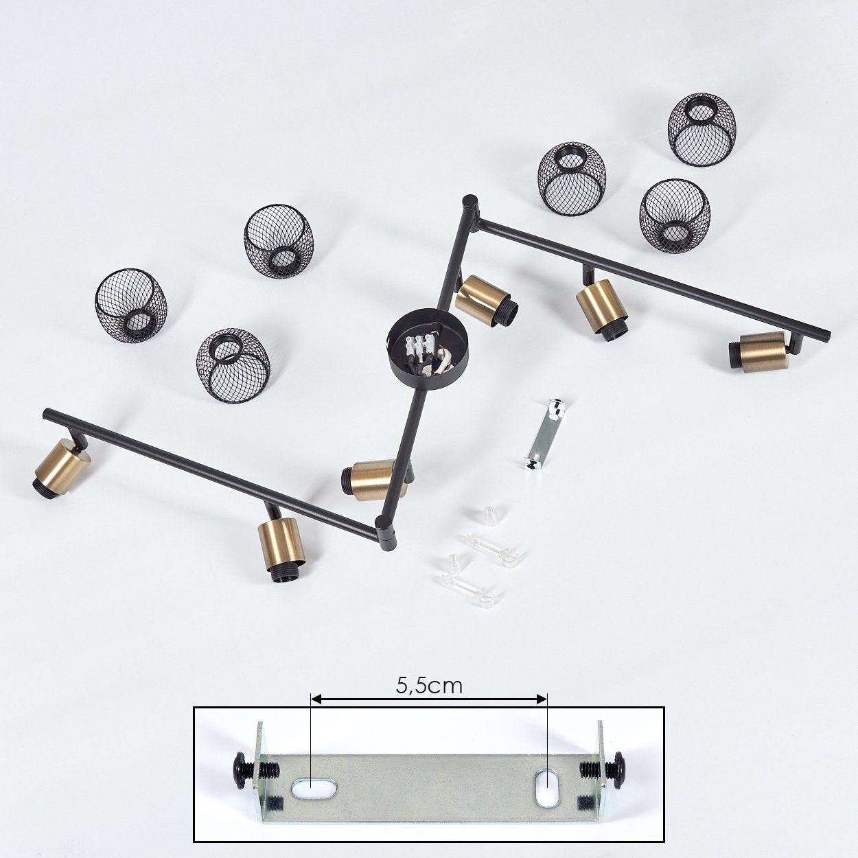 hofstein Deckenleuchte »Pieve« Deckenlampe aus Metall schwarz, gold Zimmerlampe 6-flammig, ohne Leuchtmittel, 6xE14, Leuchtarme sind beliebig schwenkbar – Bild 5 von 5