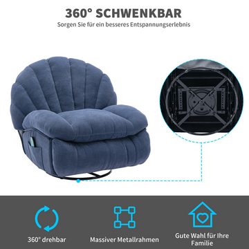 Ulife TV-Sessel 360° drehbarer Relaxsessel mit gepolsterten Arm- und Rückenlehnen, Massagesessel Fernsehsessel, mit Wärme Massagefunktion und 2 Taschen