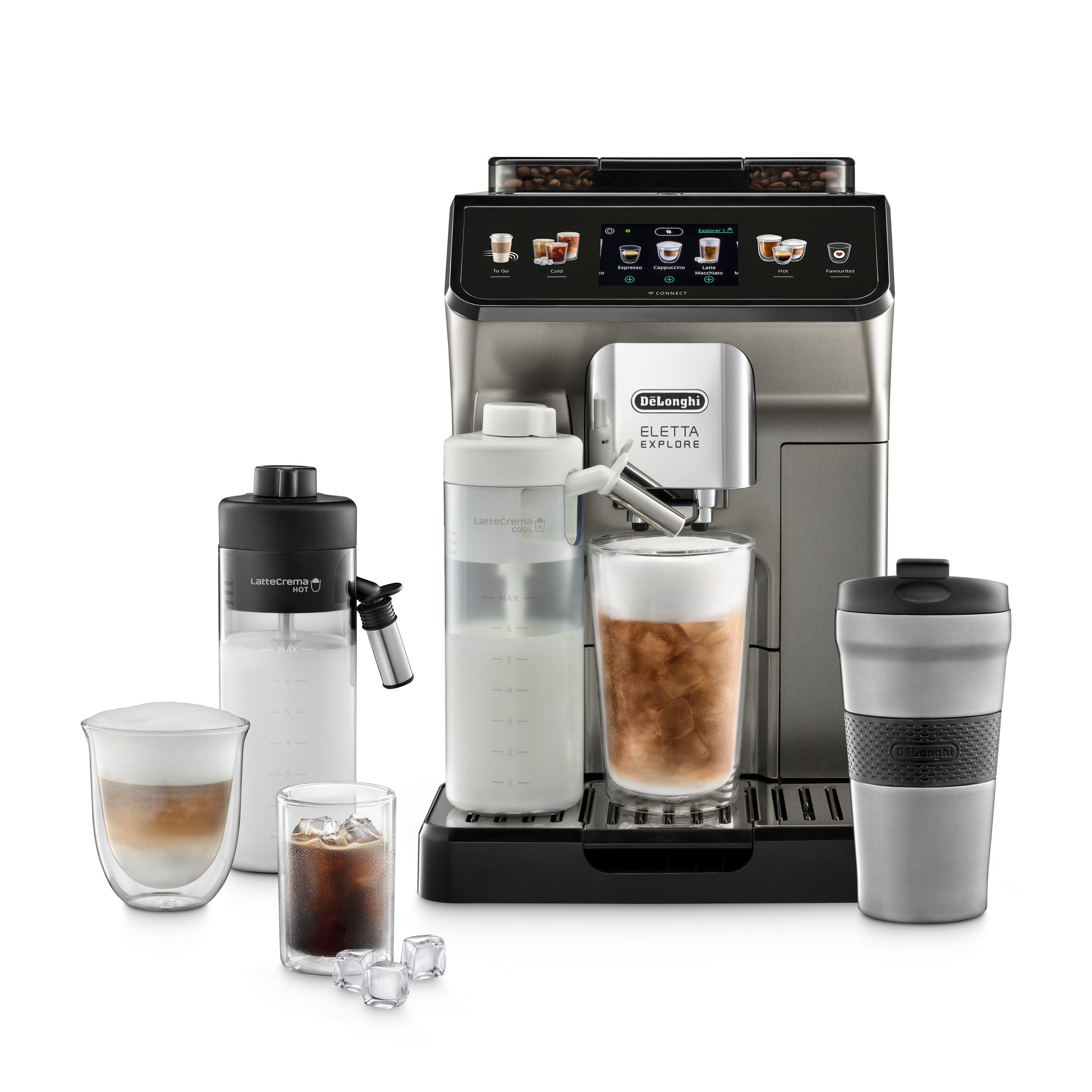 De'Longhi Kaffeevollautomat Eletta Explore Cold Brew ECAM450.86.T - 100 Rezepte (App), heiß & kalt, Cold Brew in unter 5 Minuten inkl. 3,5" Touch-Display & To-Go Funktion