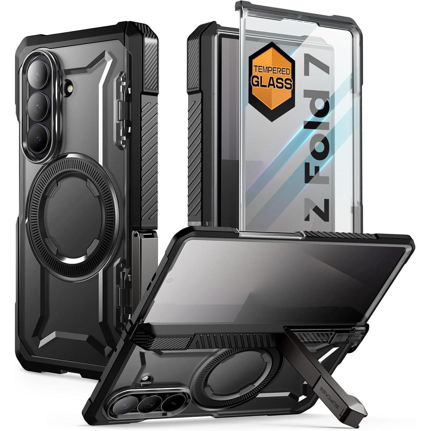 LuxusKollektion Flip Case Handyhülle Z Fold7 Ständer Displayschutz Scharnierschutz Schwarz